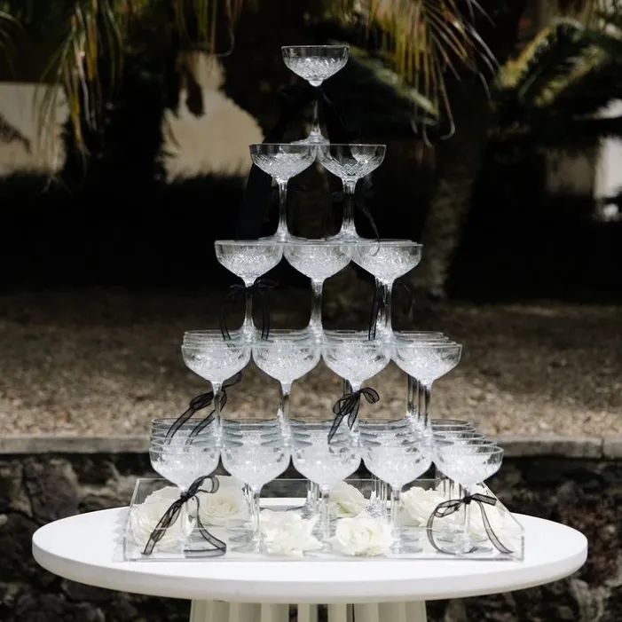 Etched Coupe Champagne Tower & Tray Set - 55pc