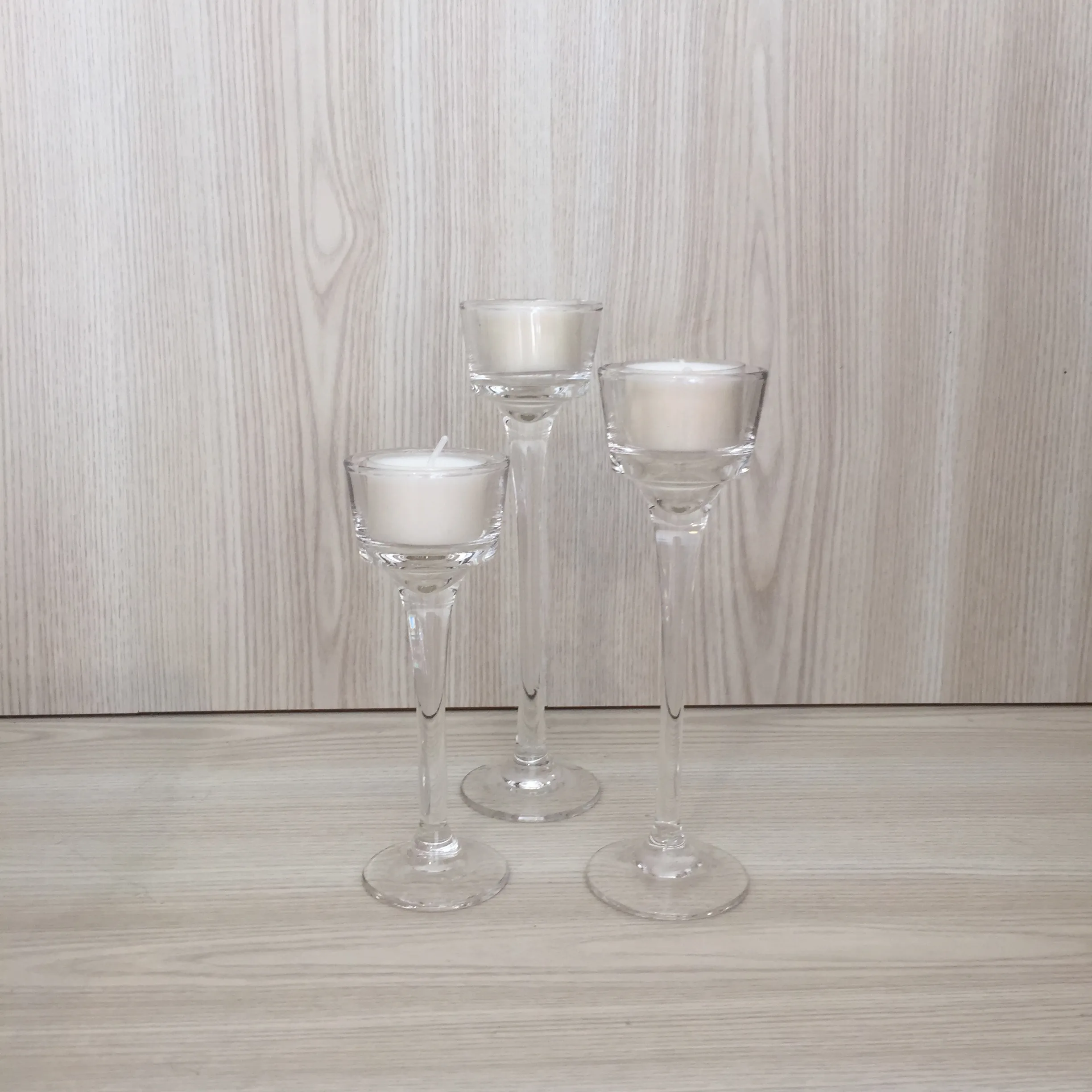 Long Stem Glass Tealight Holder - Set/3