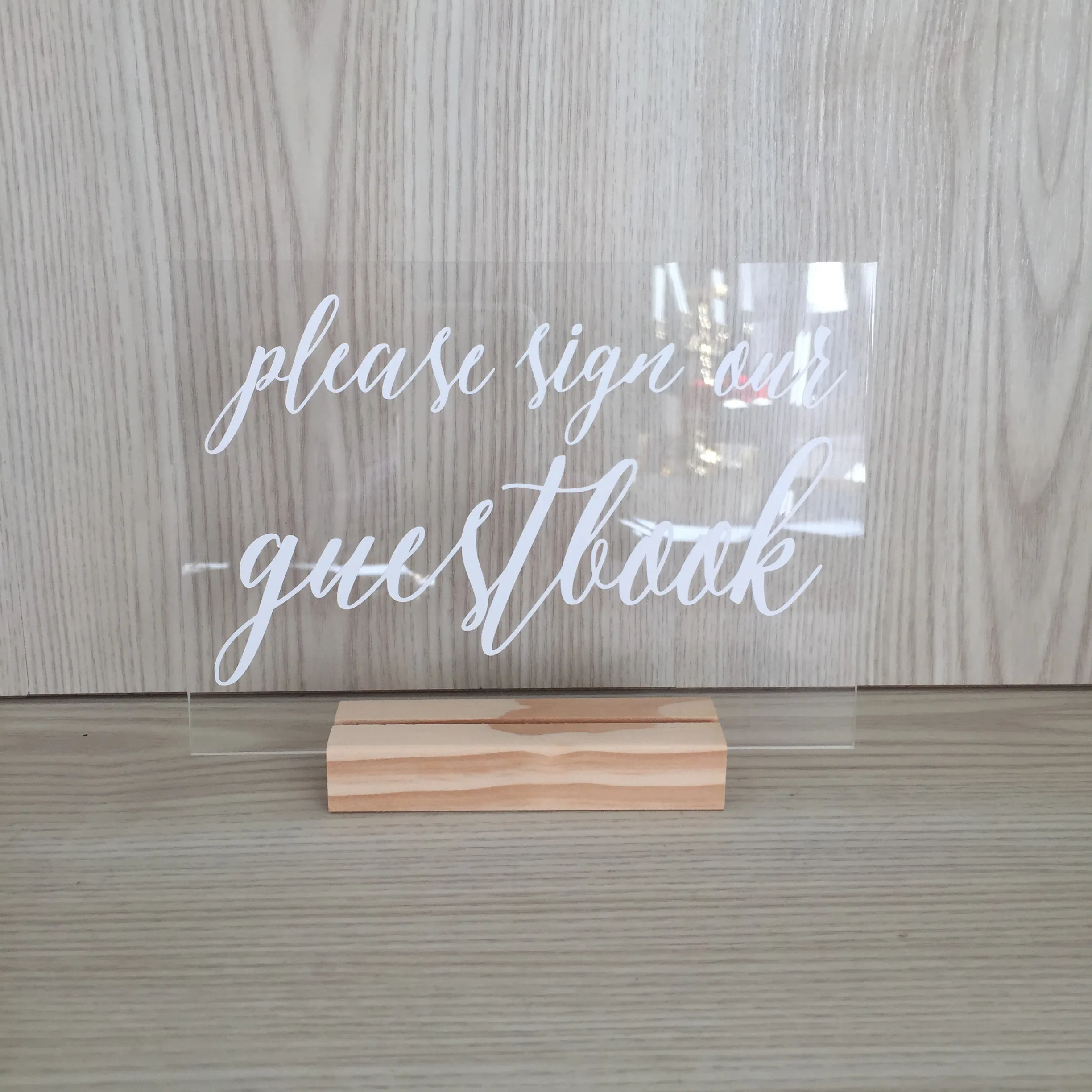 Mae Acrylic Guestbook Sign - White with Wooden Base