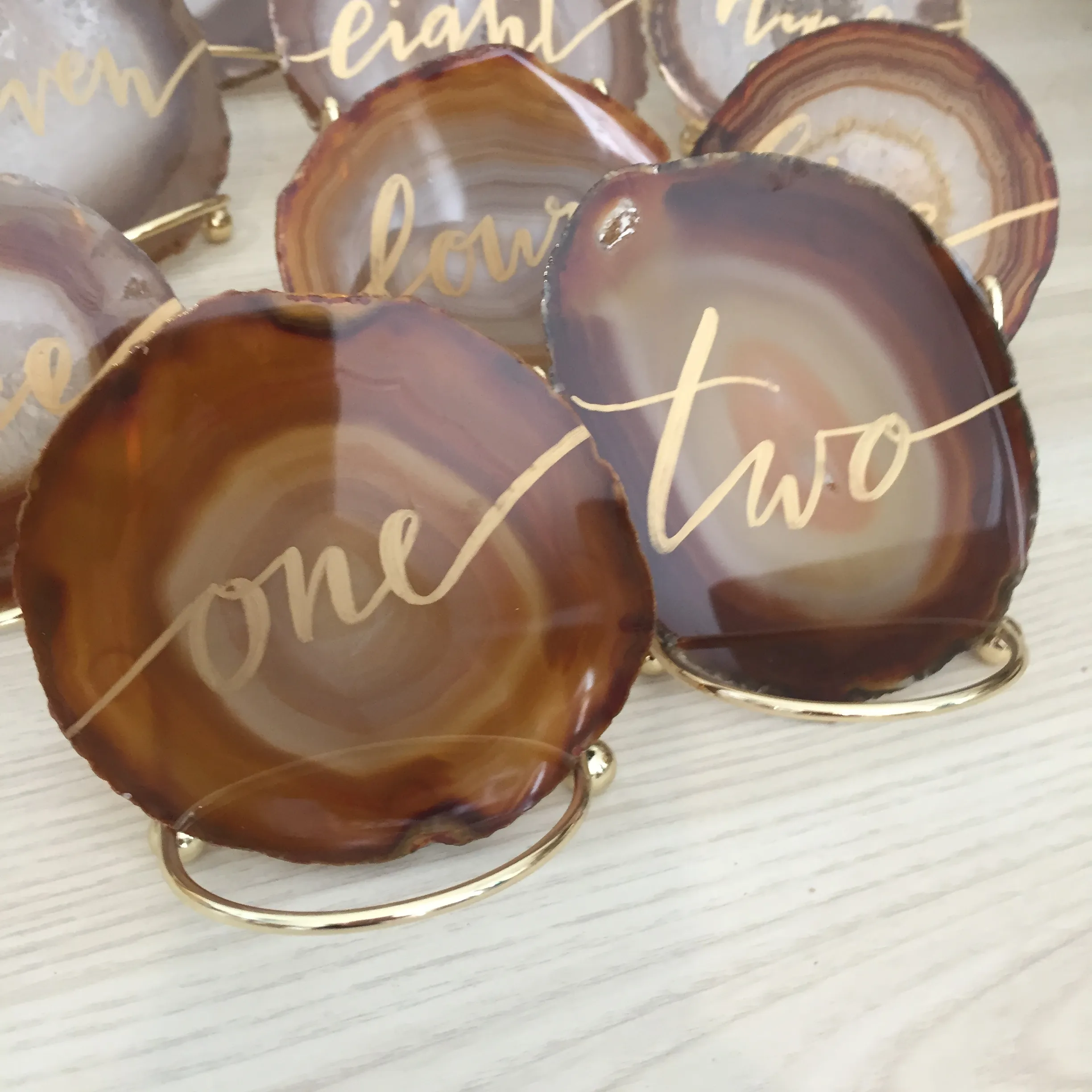 Agate Slice Table Numbers - Natural Brown