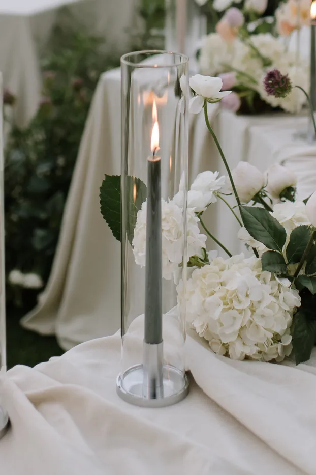 Maya Silver Candleholder + Candle Shade Set - 45cmH