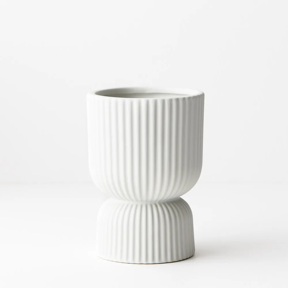 Linear Pedestal Vase - White