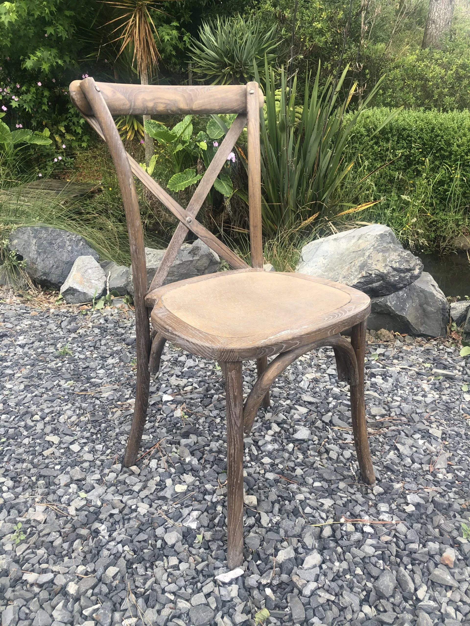 Wooden Cross Back Chair - Rustic Brown