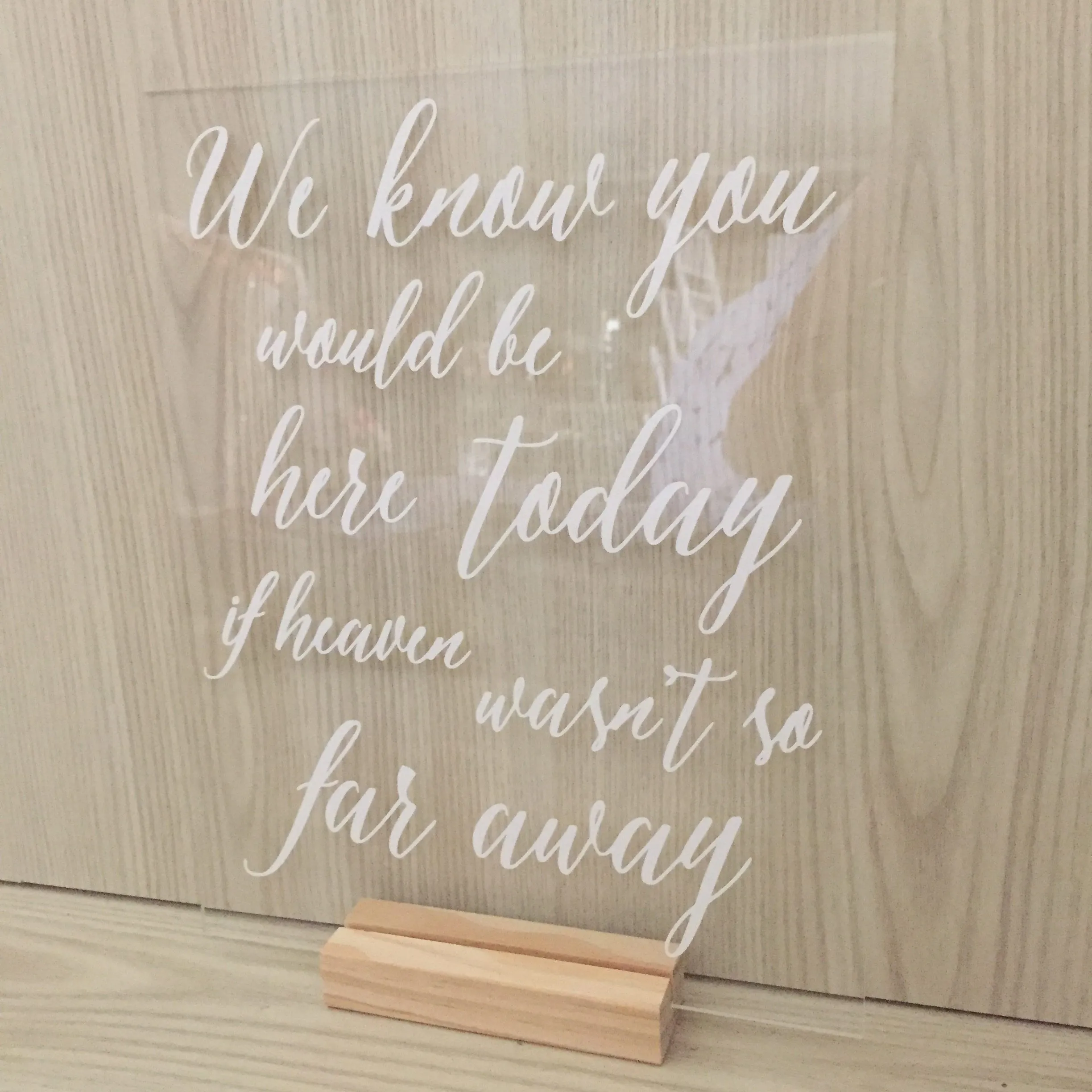 Mae Acrylic Here Today Sign - White with Wooden Base