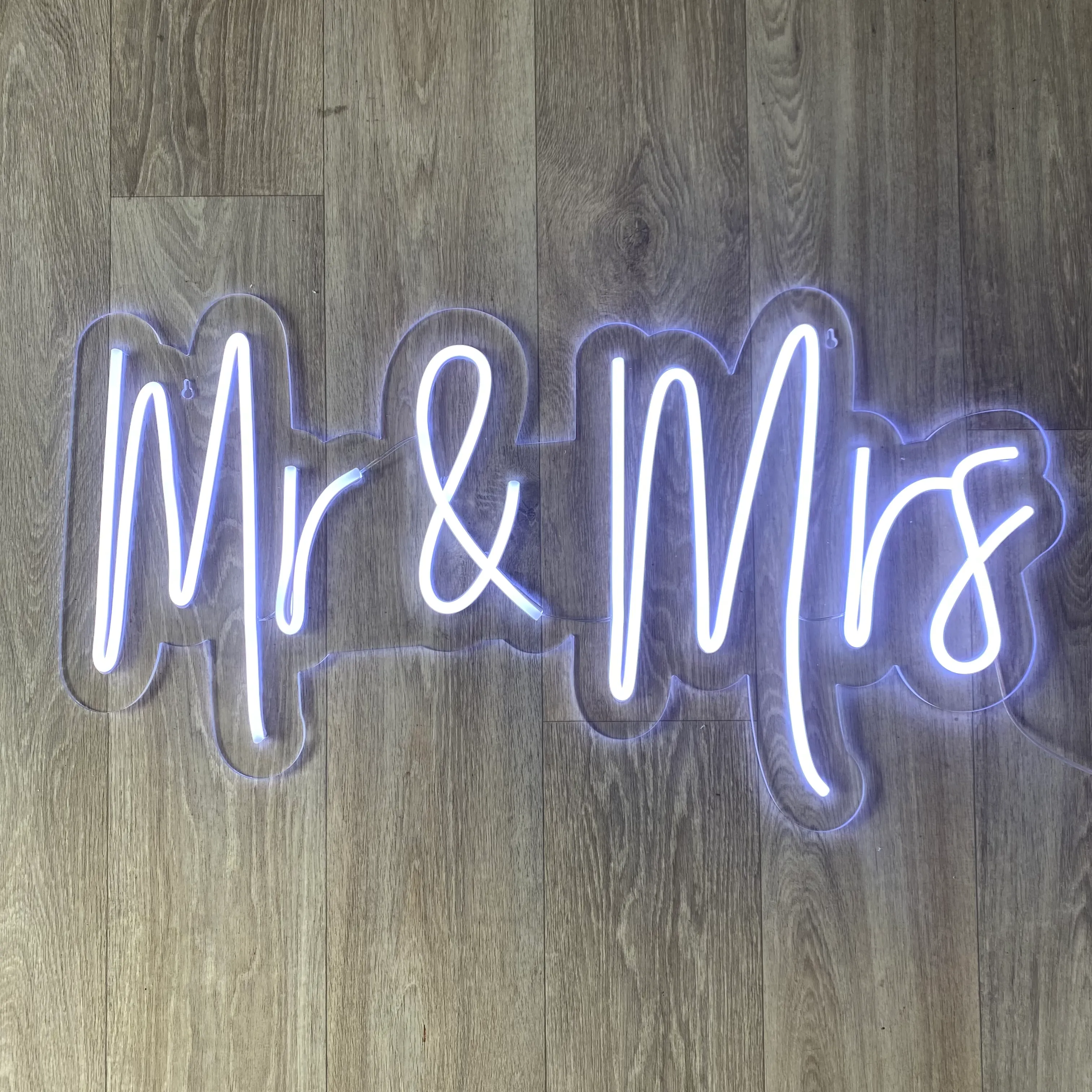 Mr & Mrs Neon Script Sign - Cool White
