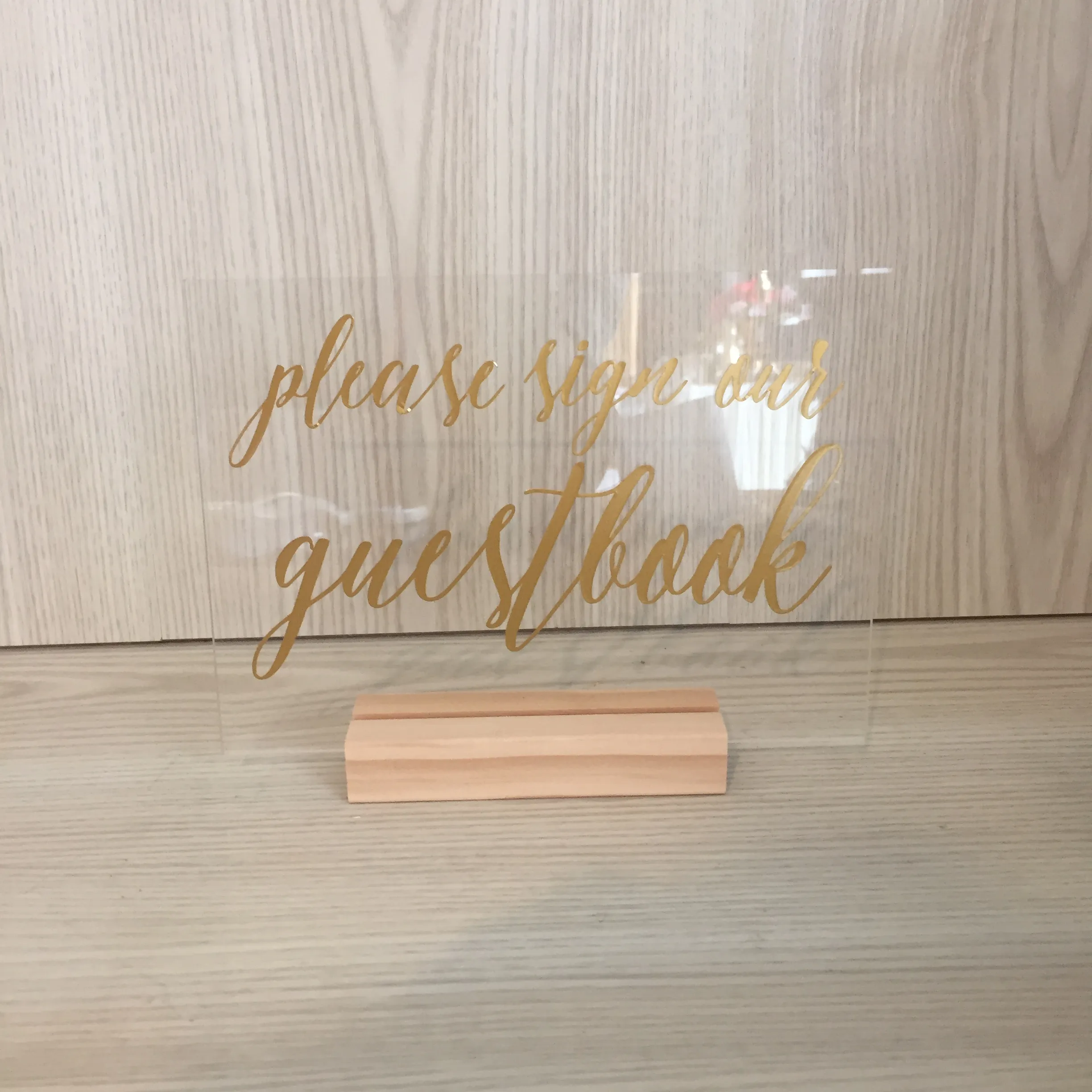 Mae Acrylic Guestbook Sign - Gold with Wooden Base