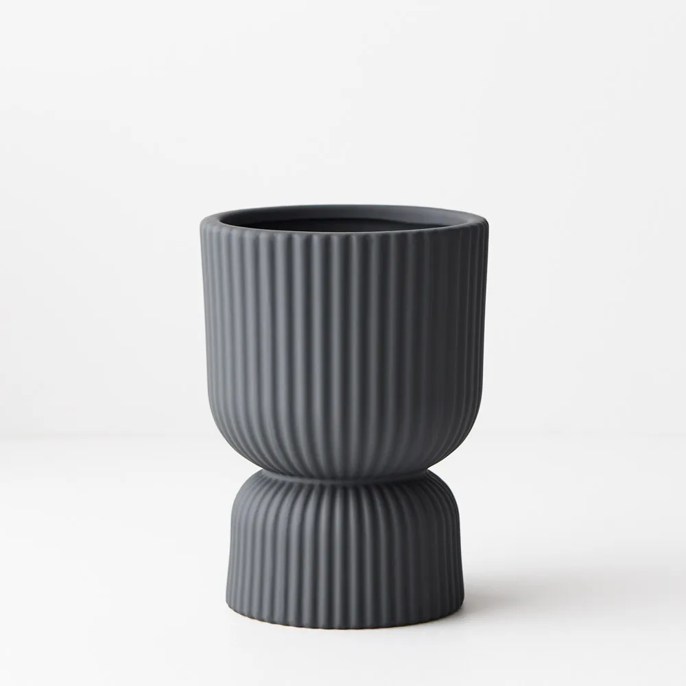 Linear Pedestal Vase - Steel Grey