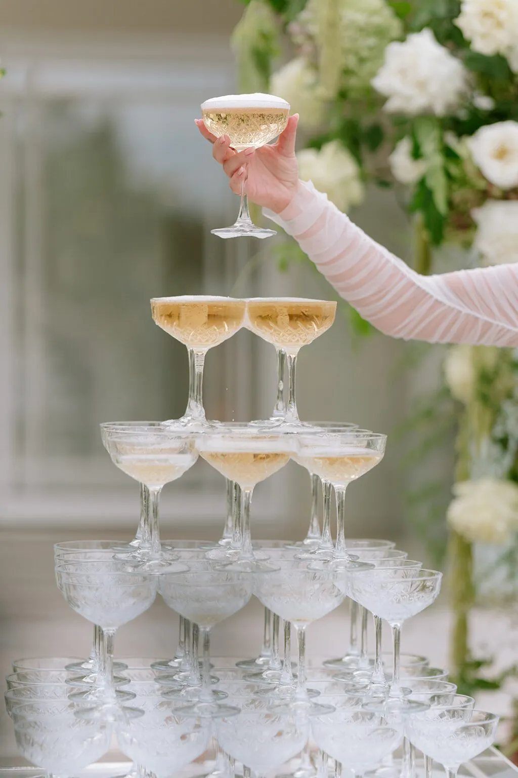 Etched Coupe Champagne Tower & Tray Set - 91pc