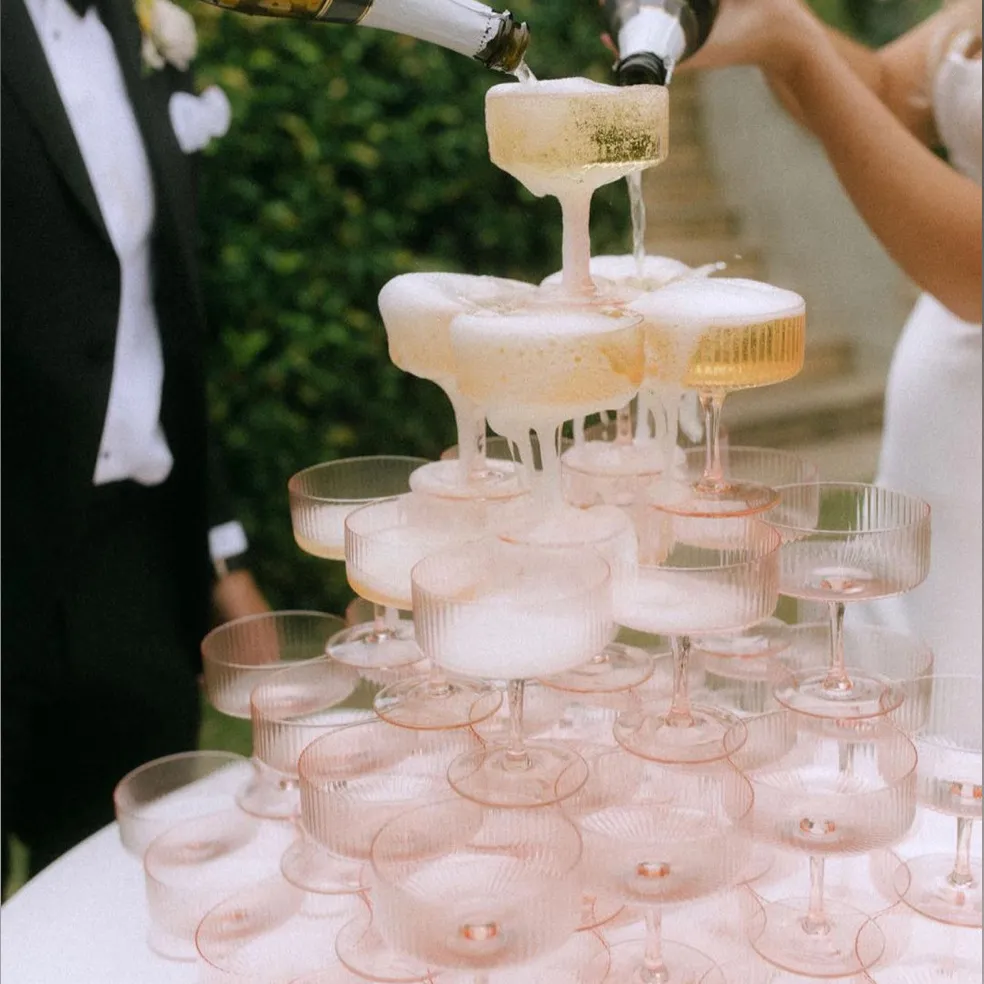 Blush Ribbed Champagne Tower & Tray Set - 55pc