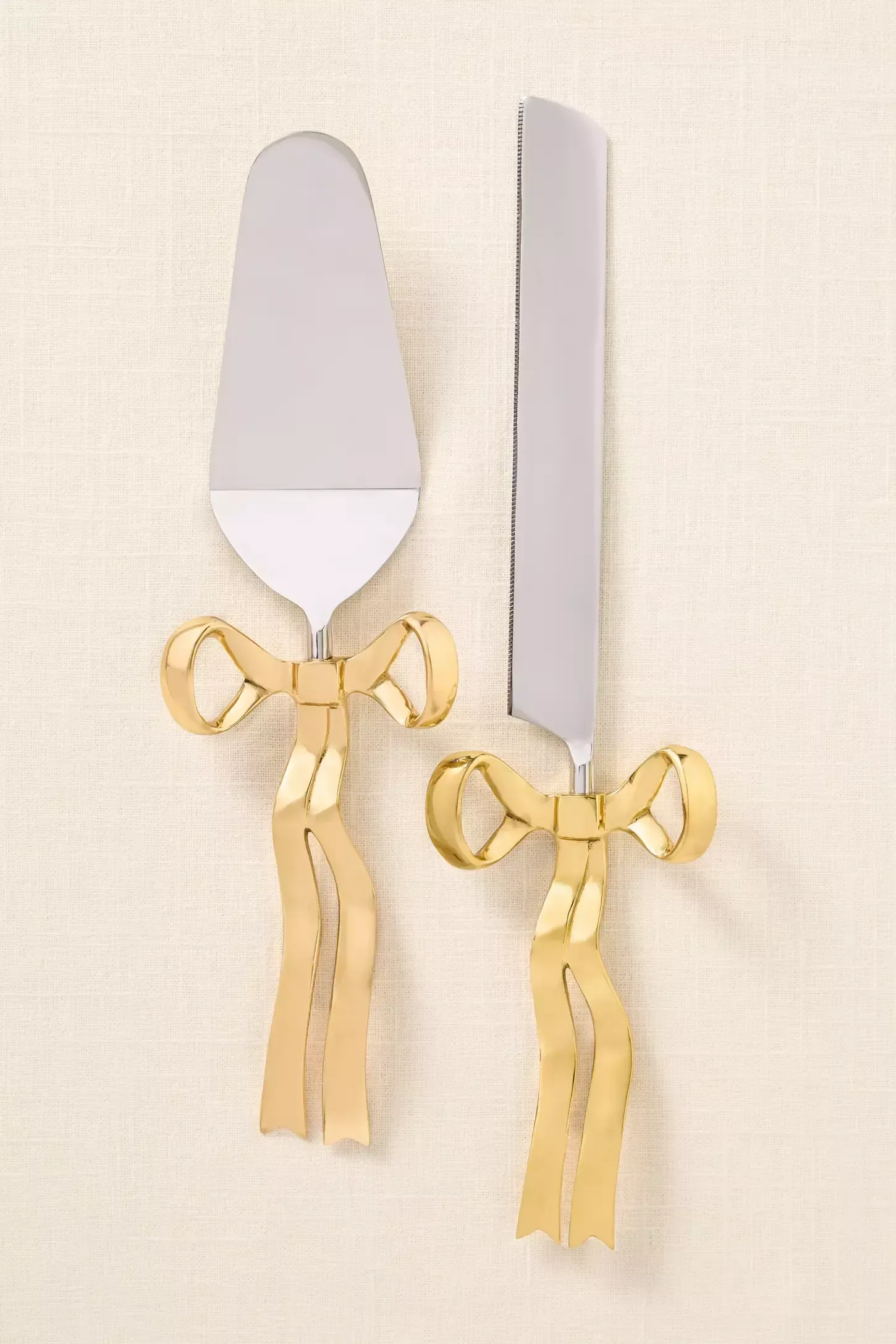 Bow Cake Knife Set - Gold