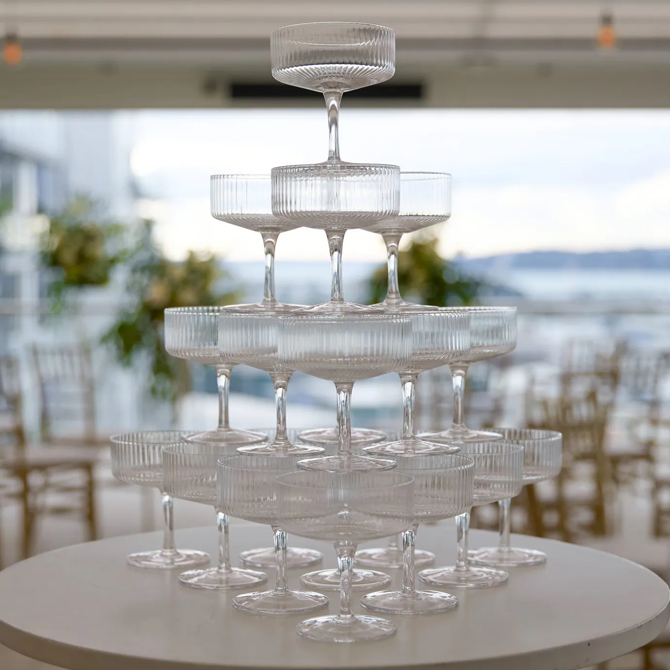 Clear Ribbed Champagne Tower & Tray Set - 30pc