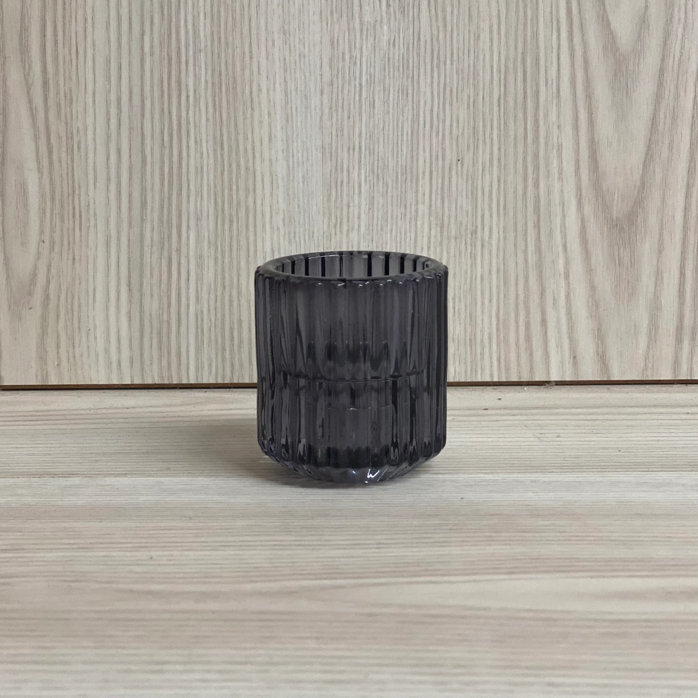 Pleated Glass Reversible Candle Holder - Grey