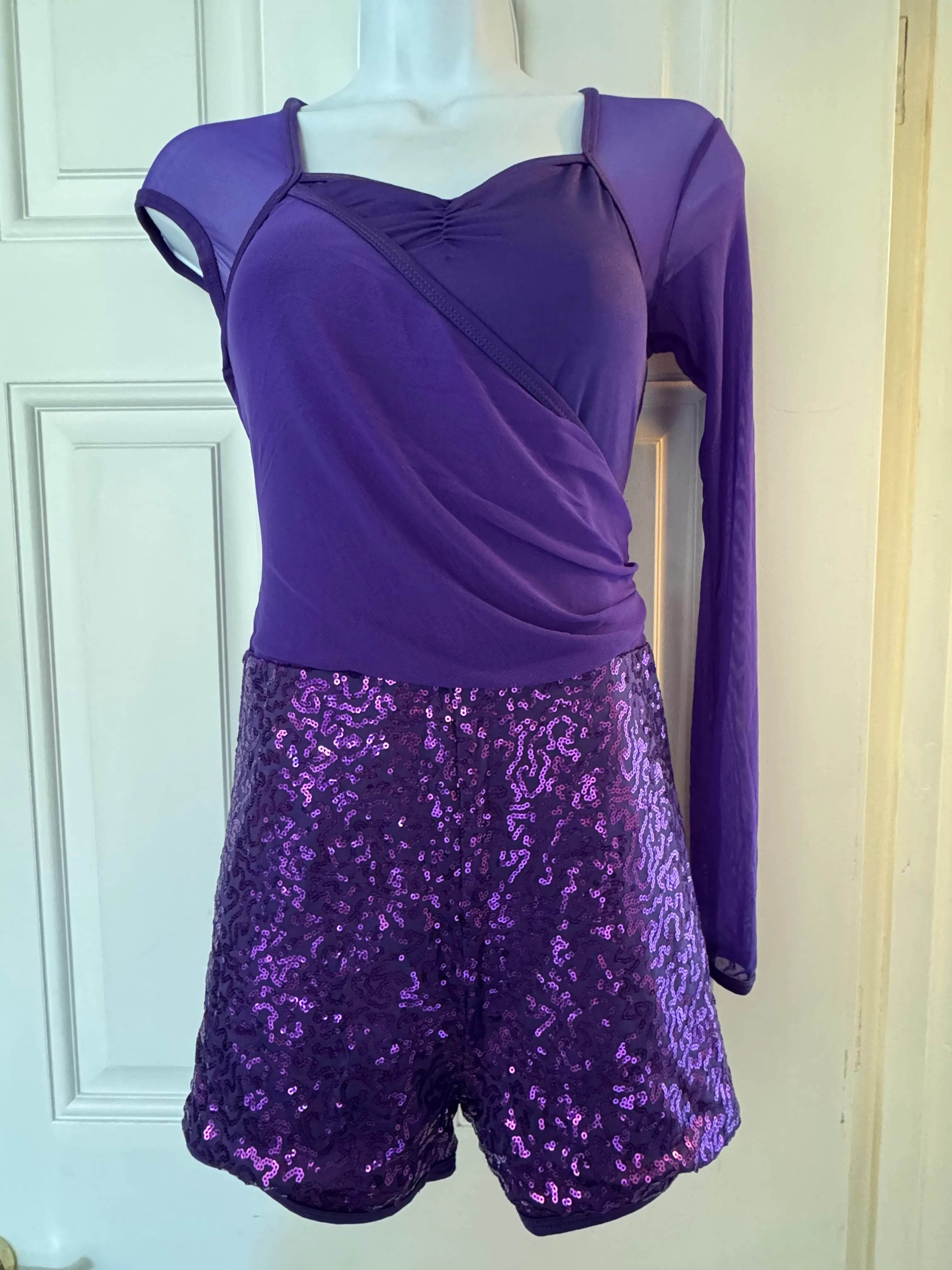 1ST POSITION ASYMMETRIC BIKETARD WITH SEQUIN SHORTS