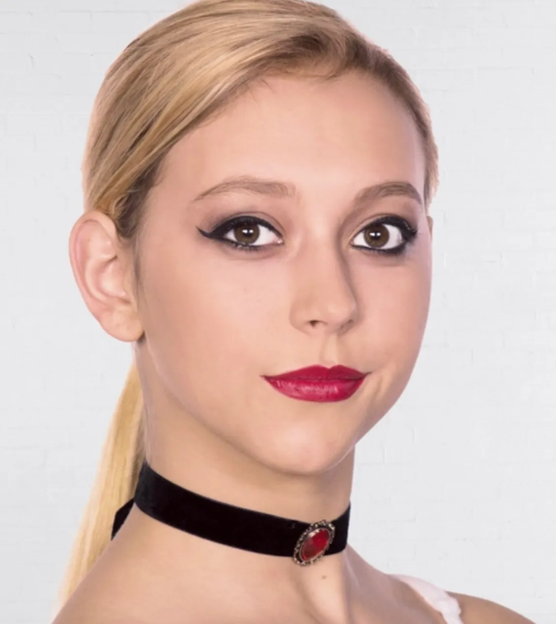 Black Velvet Choker With Red Stone