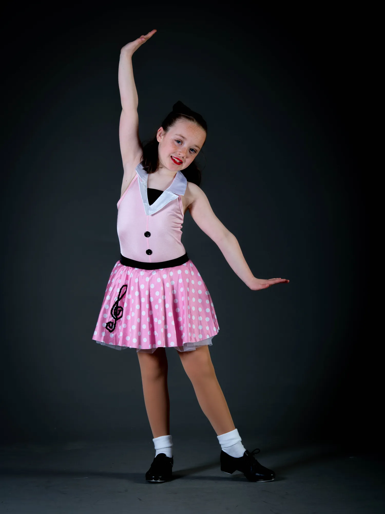 1ST POSITION PINK/WHITE HALTERNECK DOTTY MUSIC DRESS