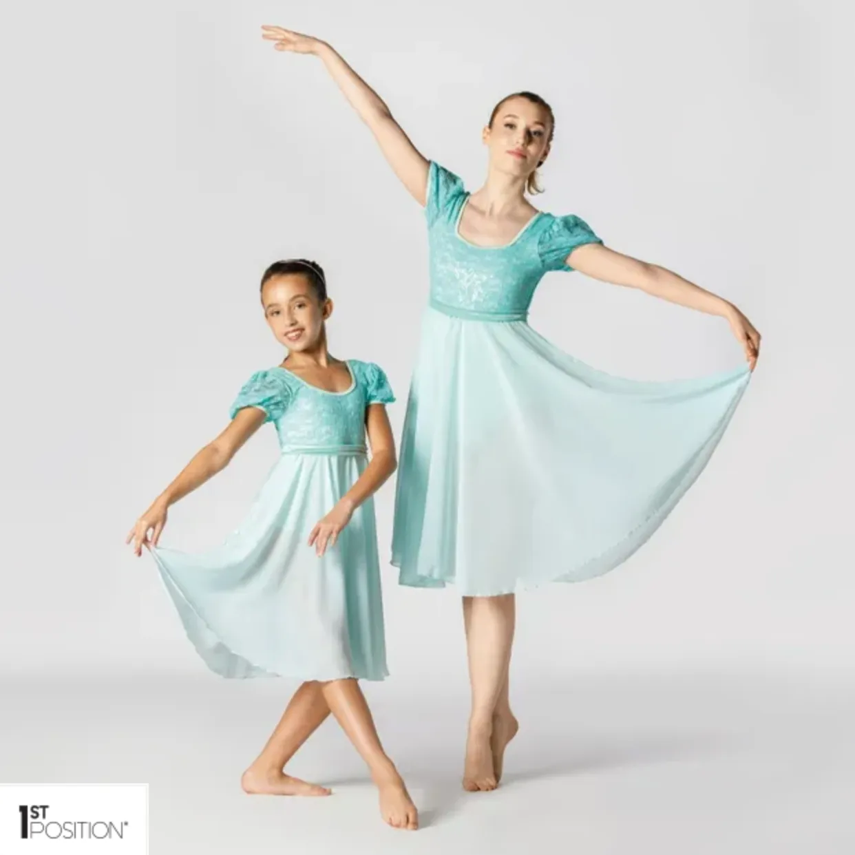 1st Position Puff Sleeved Lace Bodice Dress with Velvet Belt