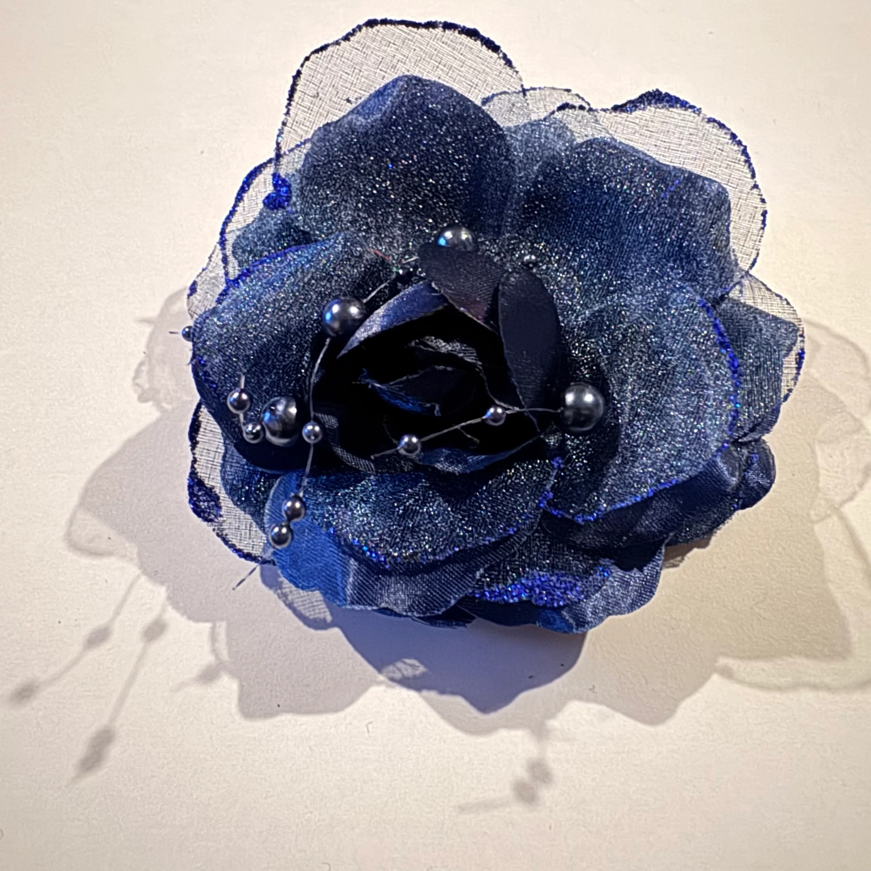 NAVY SYNTHETIC ROSE HAIR CLIP