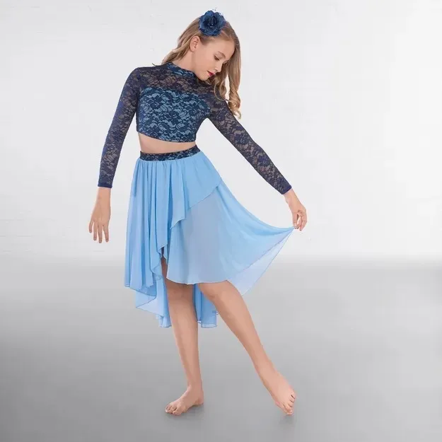 1ST POSITION CONTRASTING 2-TONE LACE TOP WITH LYRICAL SKIRT