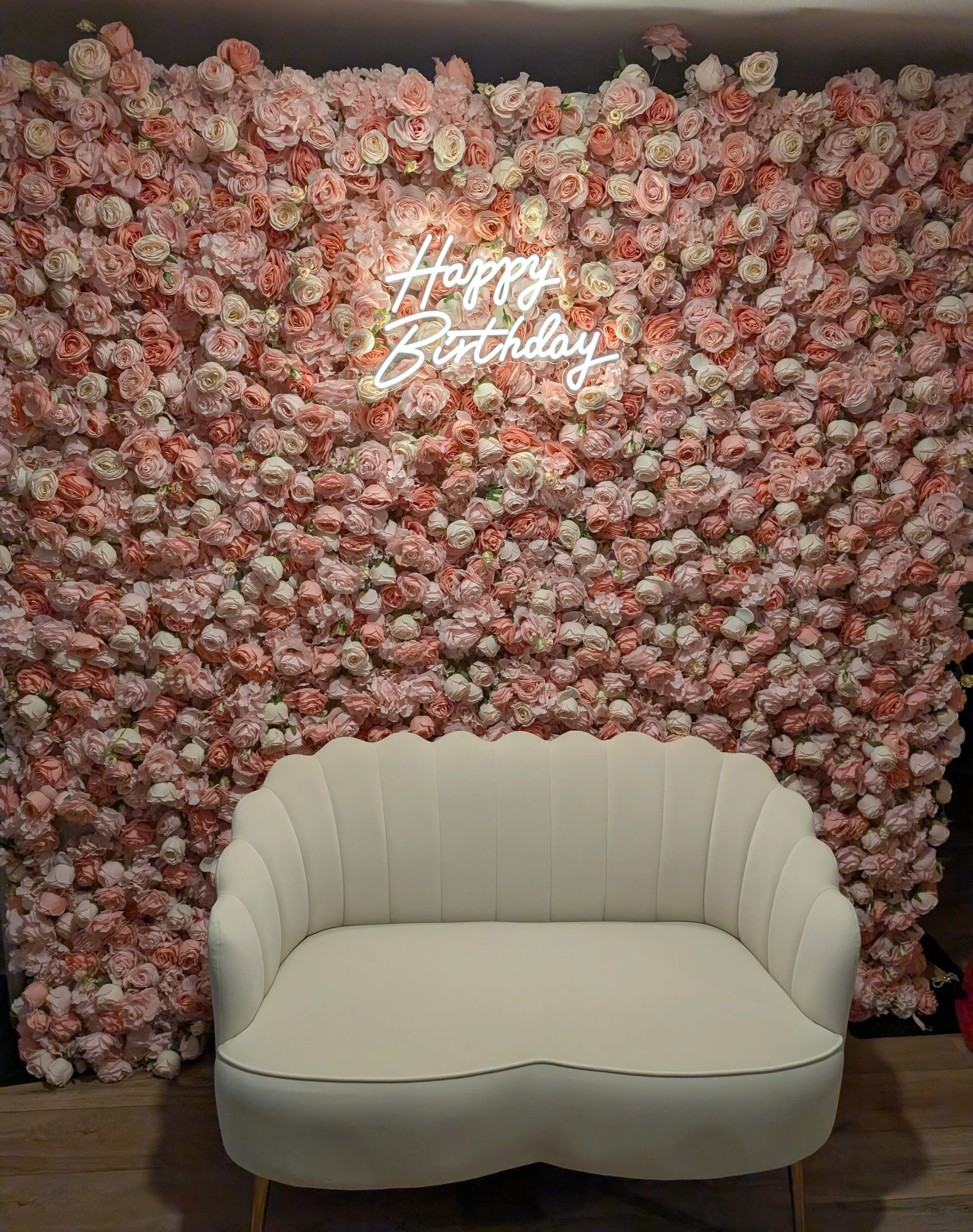 Pink Flower Wall and Loveseat