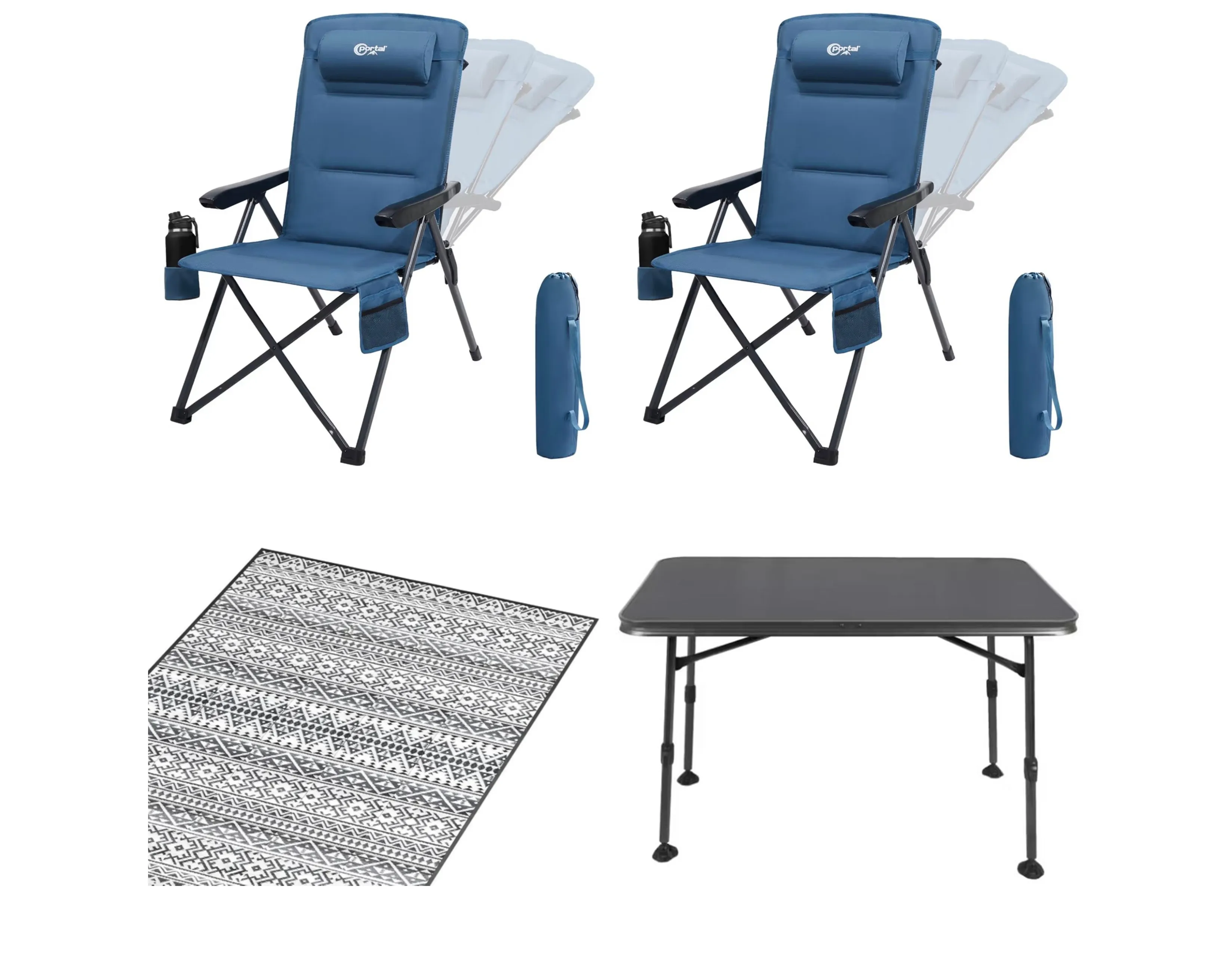 Campingstühle (2x), -tisch und Outdoorteppich