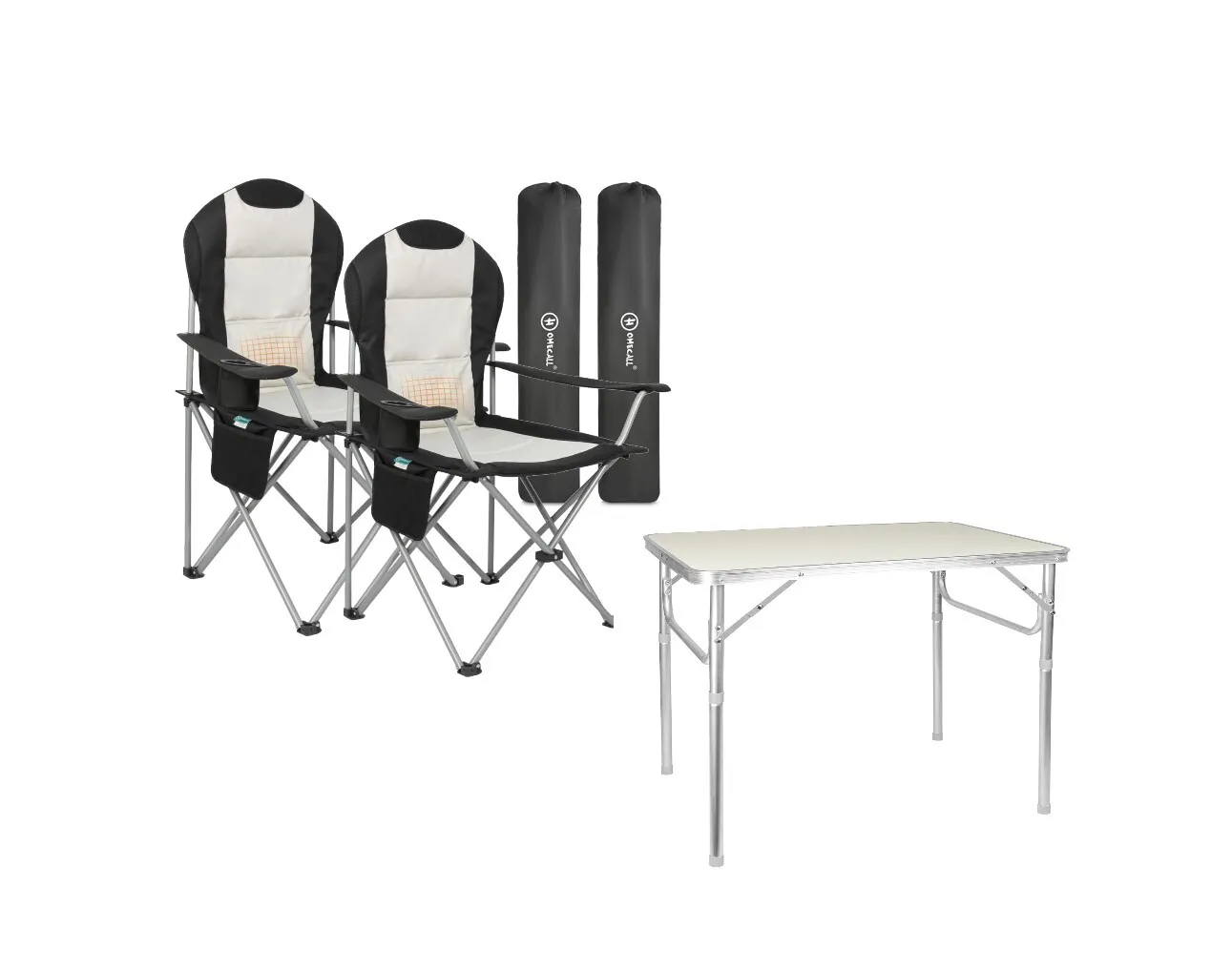 2x Campingstühle und ein kleiner Campingtisch