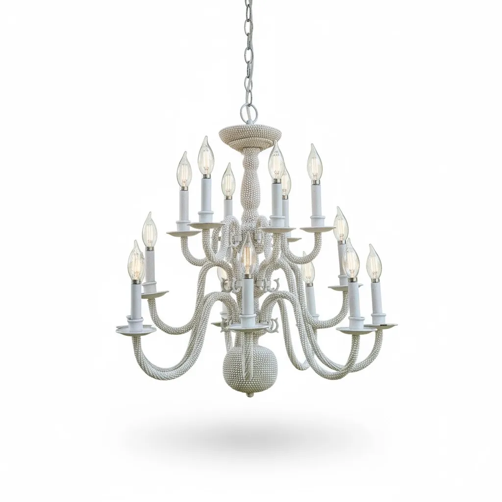 White Hanging Chandelier  Beaded Pearls