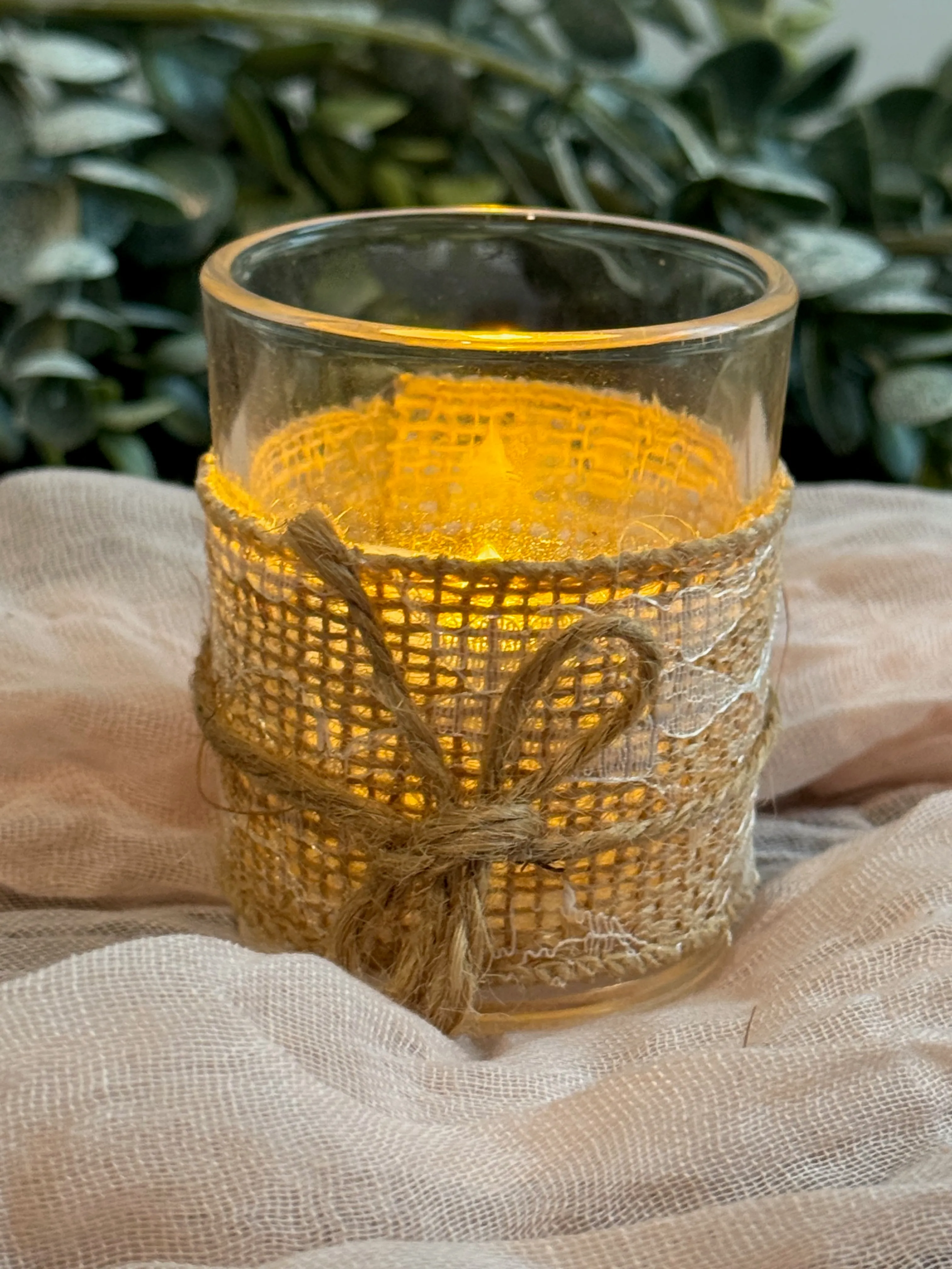 Clear Votives with Burlap