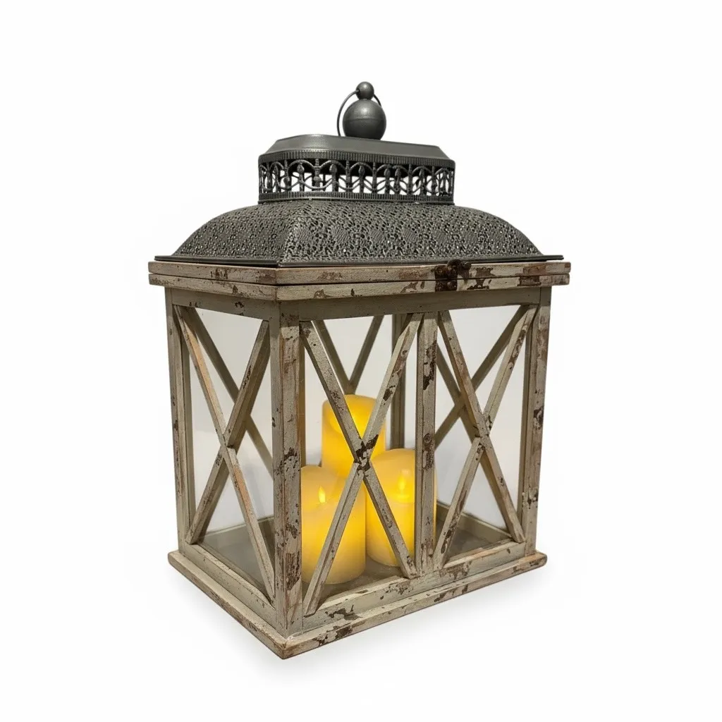 White Wash Double Pane Lantern (Large)