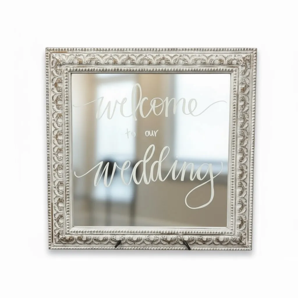 White Mirrored "Welcome to our Wedding" Sign