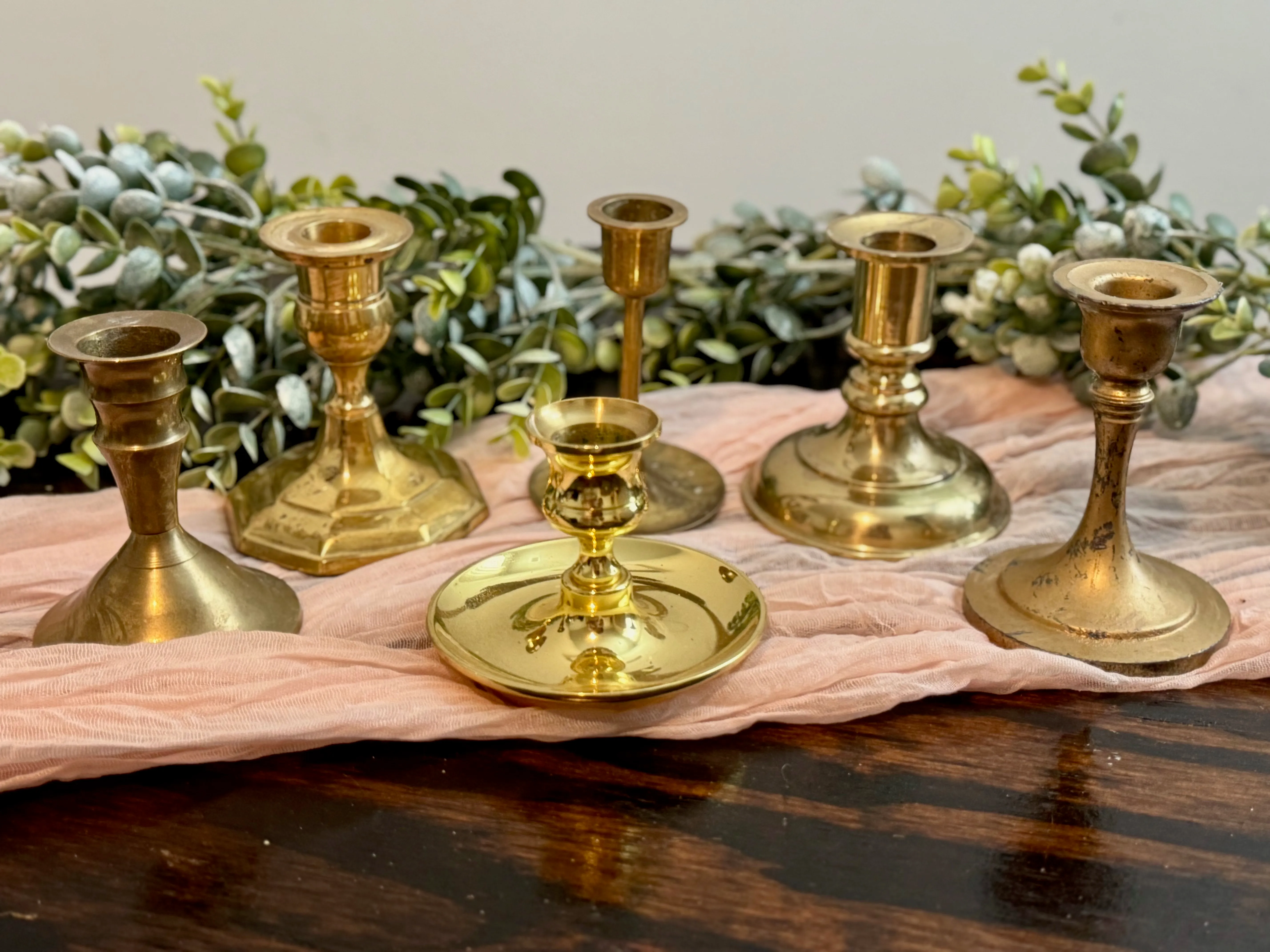 Assorted Small Brass Candlesticks