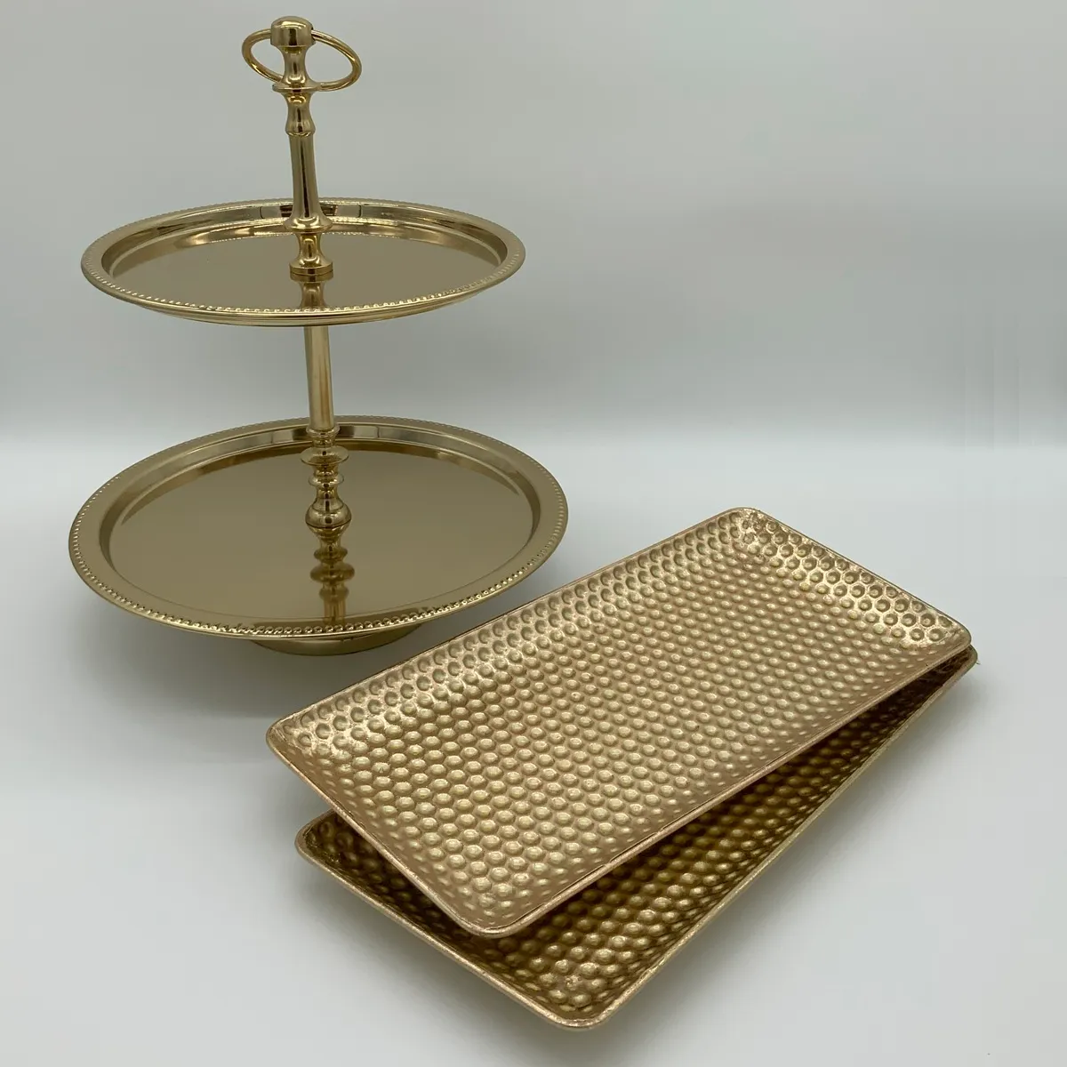 Gold 2 Tier Cake Stand & Trays