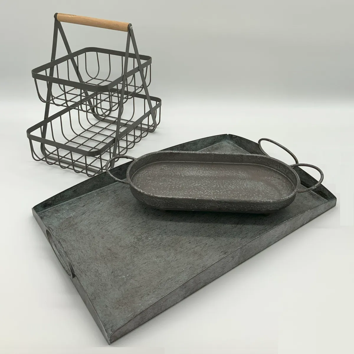 Gray Trays & 2 Tier Basket
