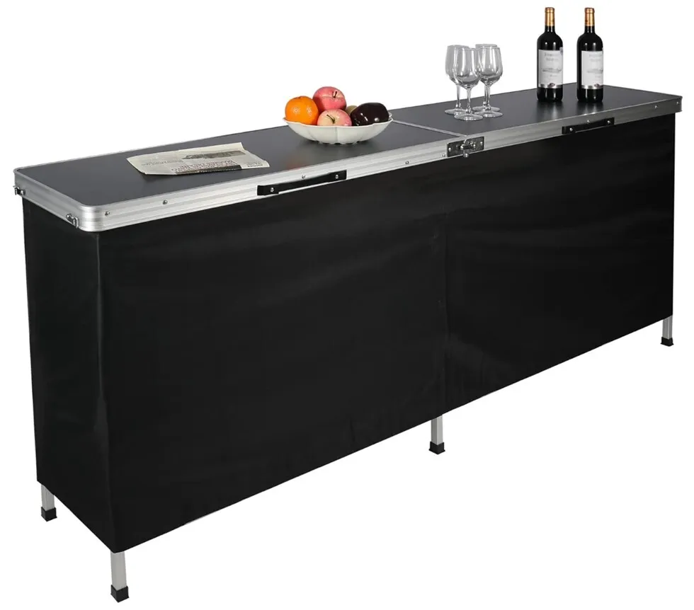 REDCAMP Extra Long Portable Bar Table with Bar Skirts and Storage Shelf
