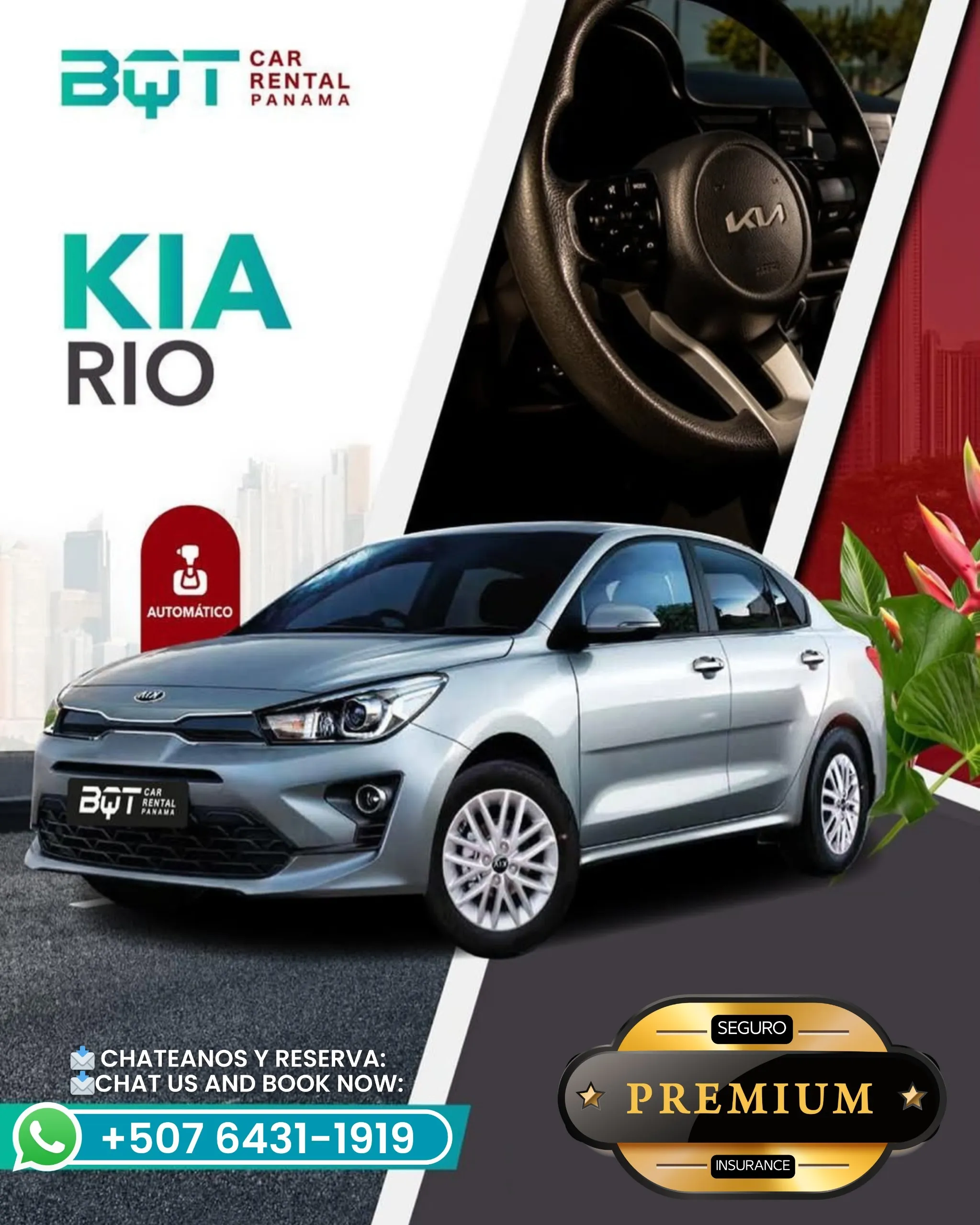 Kia Rio sedan 5 passengers- $68.95 Day Premium (Full) Insurance $25.95 + Tax Included!!!