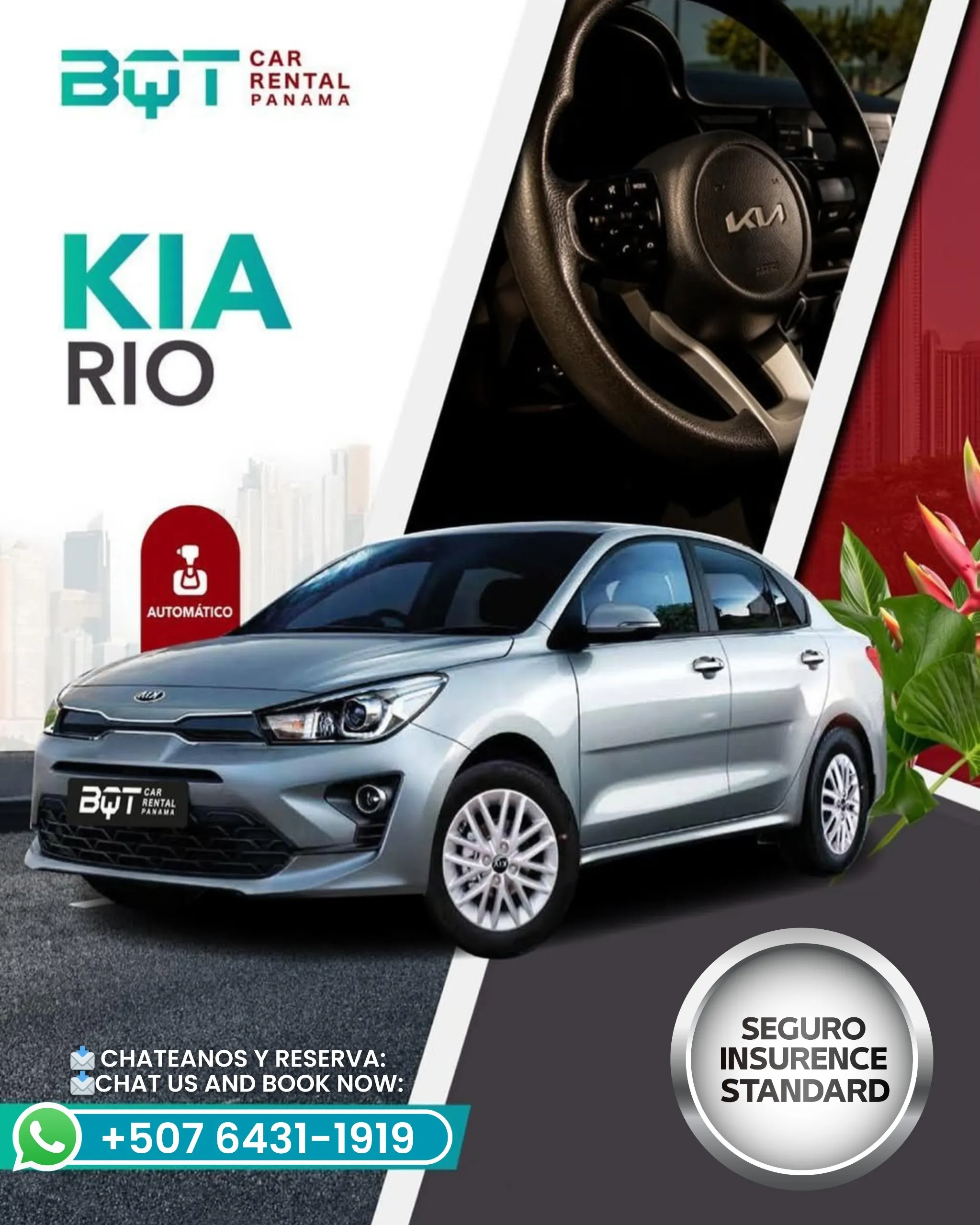 Kia Rio 4 doors Sedan (Automatic) Day Rate $61.95 Basic Insurance Included $18.95  (Security Deposit Required $200)