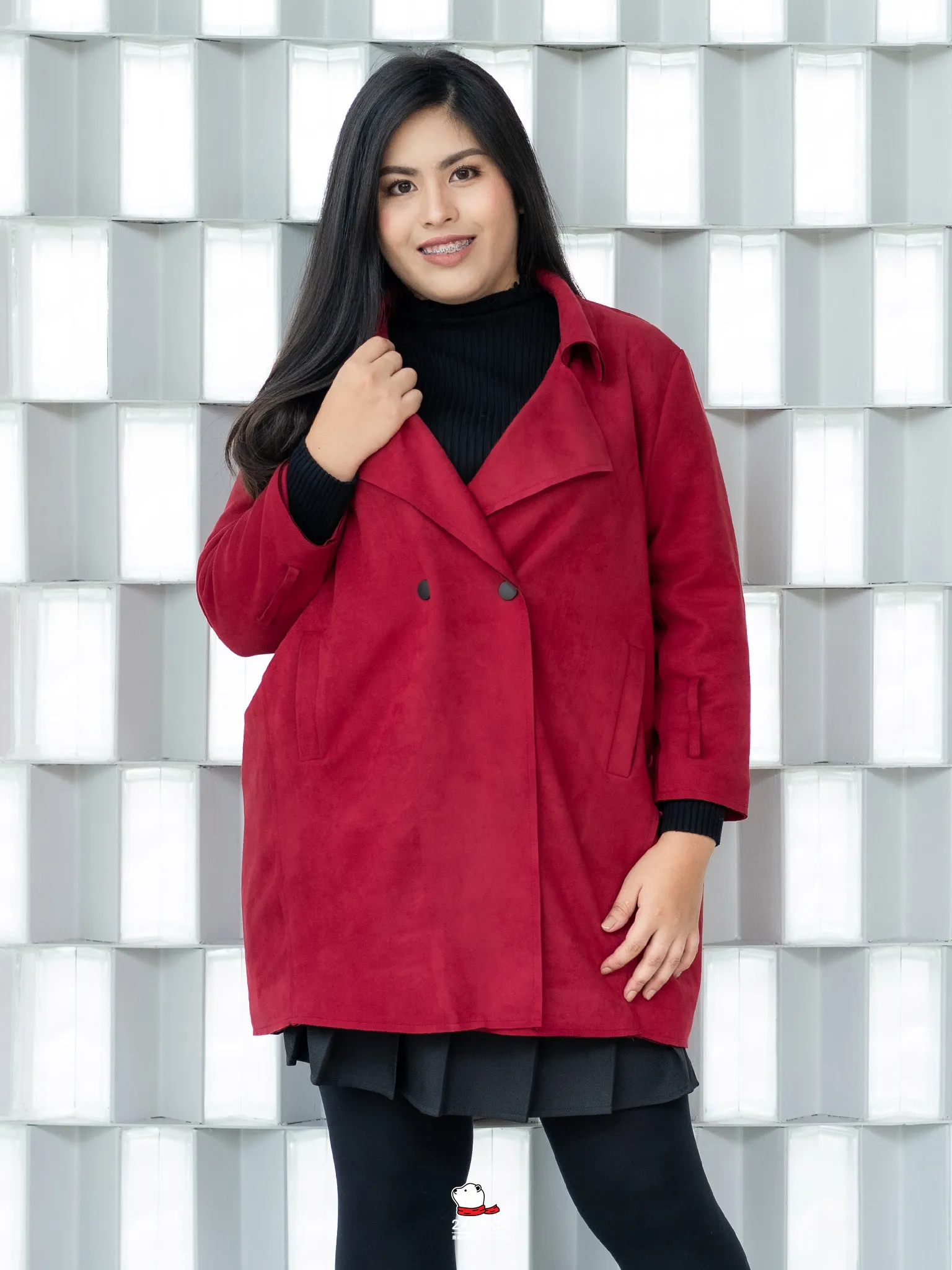 (*หยุดเช่า*) เช่าเสื้อเทรนช์โค้ท หญิง รุ่น SECRET สี แดงเรดไวน์ 