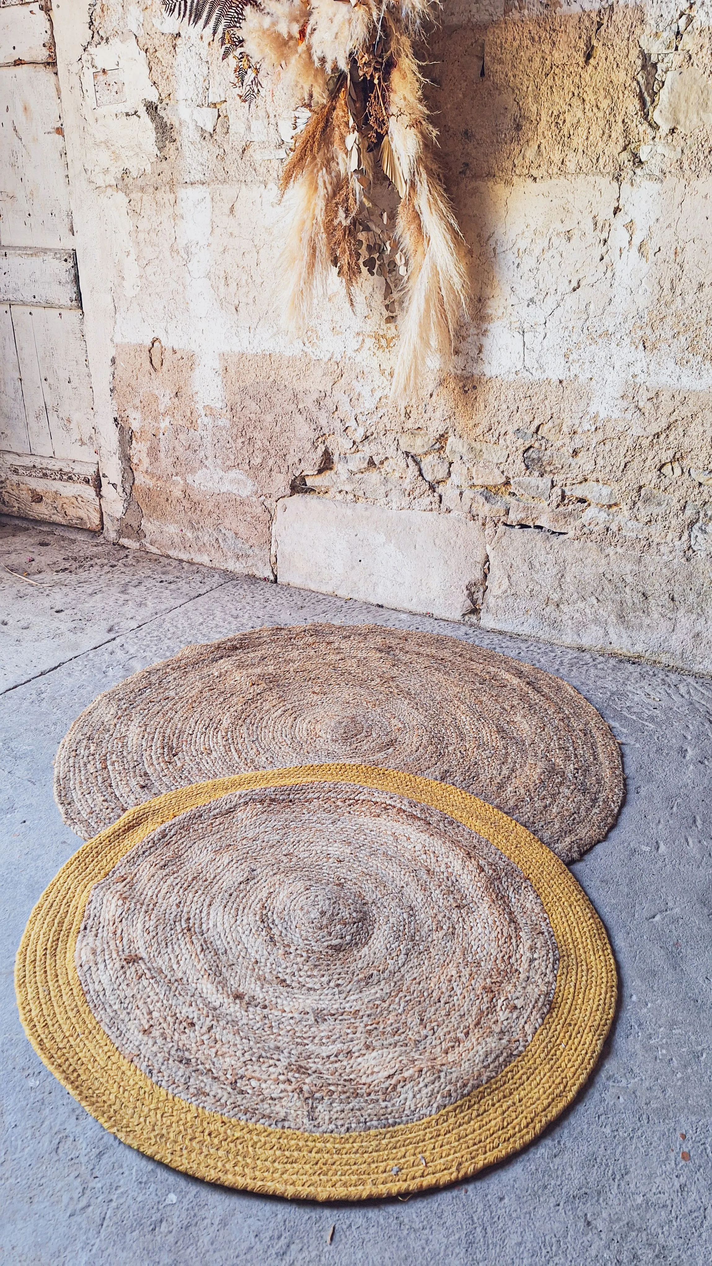 Tapis jute rond jaune 90cm