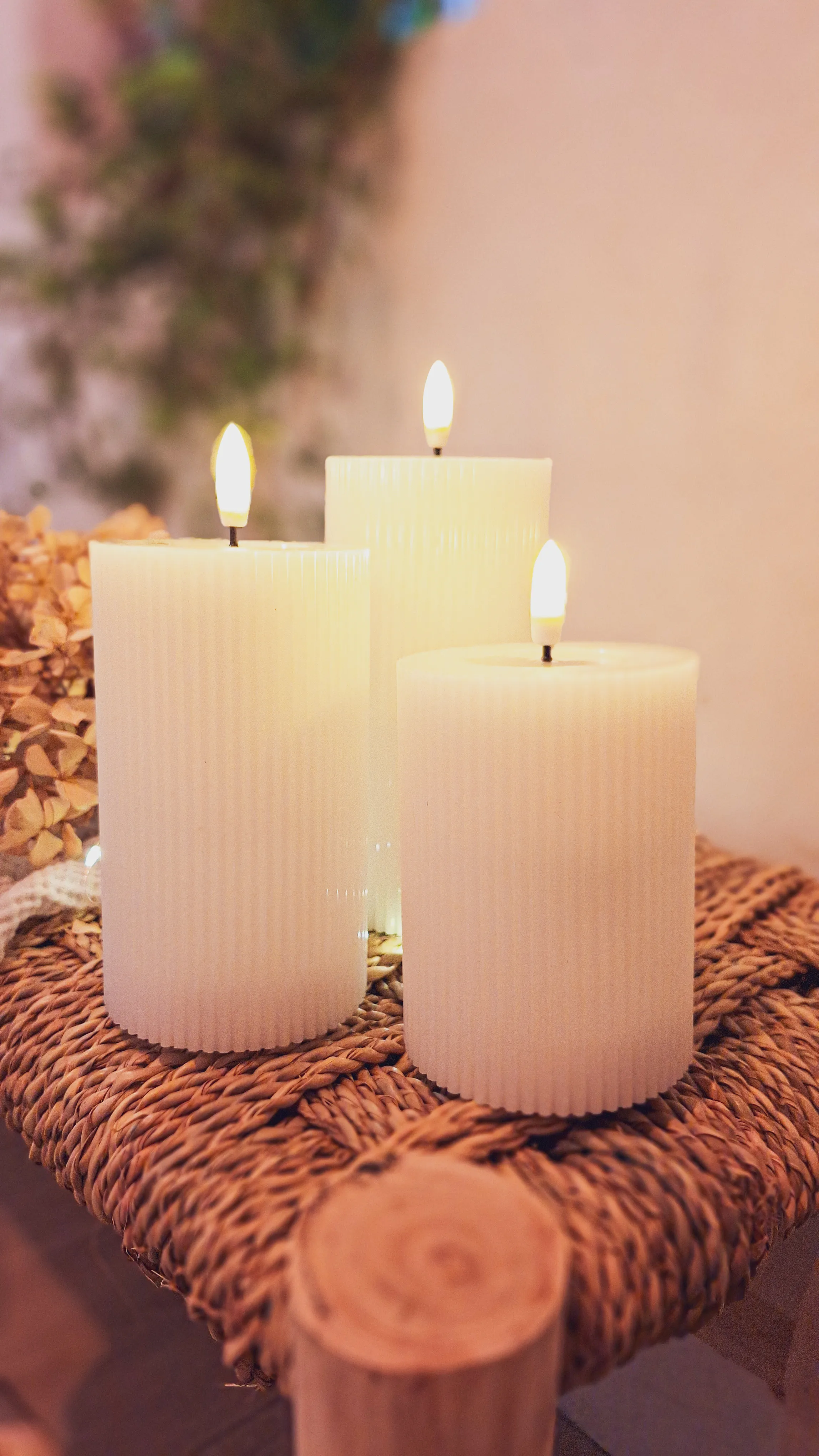 Lot de 3 Bougies LED Blanches striées