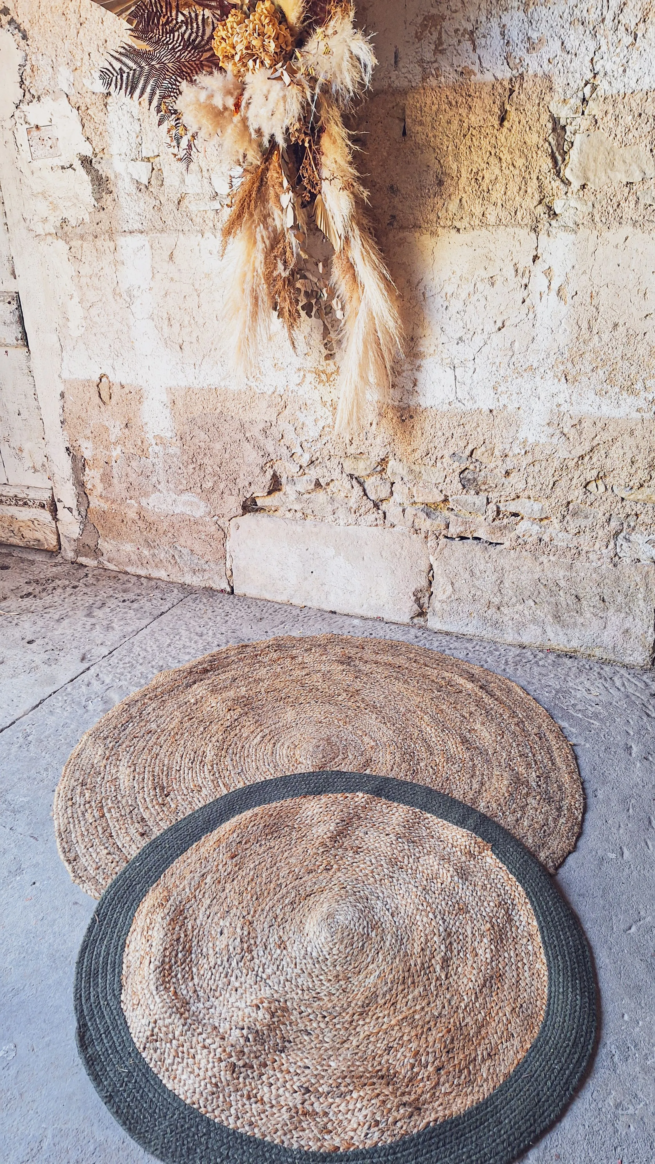 Tapis jute rond vert 90cm