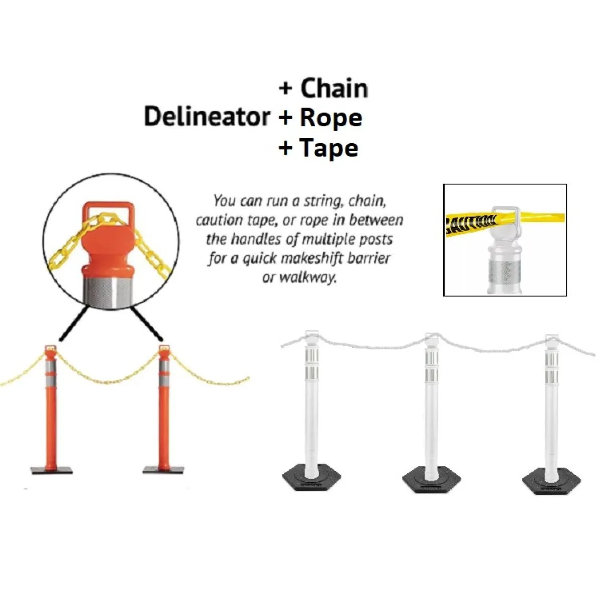 Delineator+Rope/Tape – Crowd Control Barrier