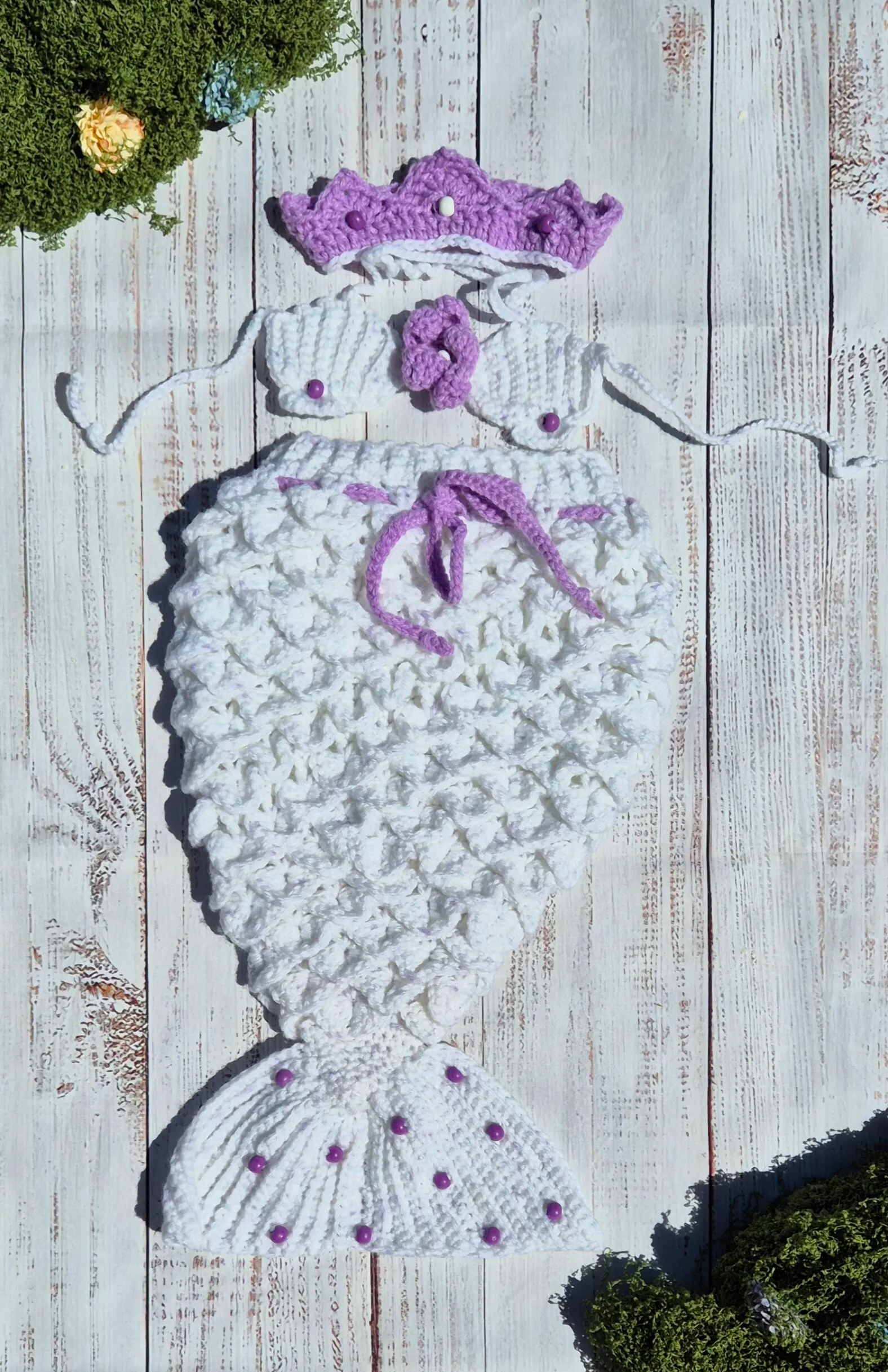 Crochet Mermaid - White and Violet