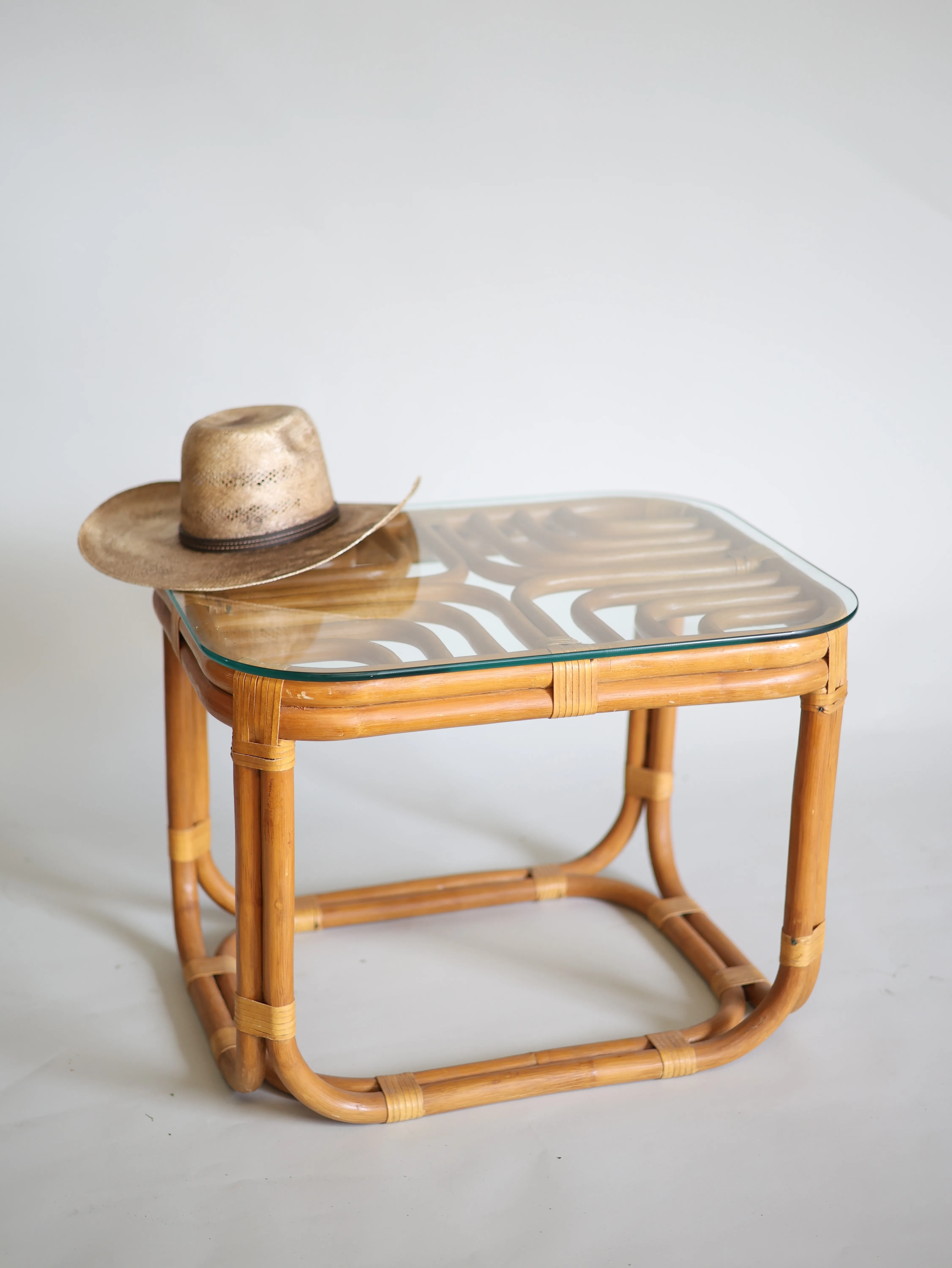 Rattan Glass Side Table