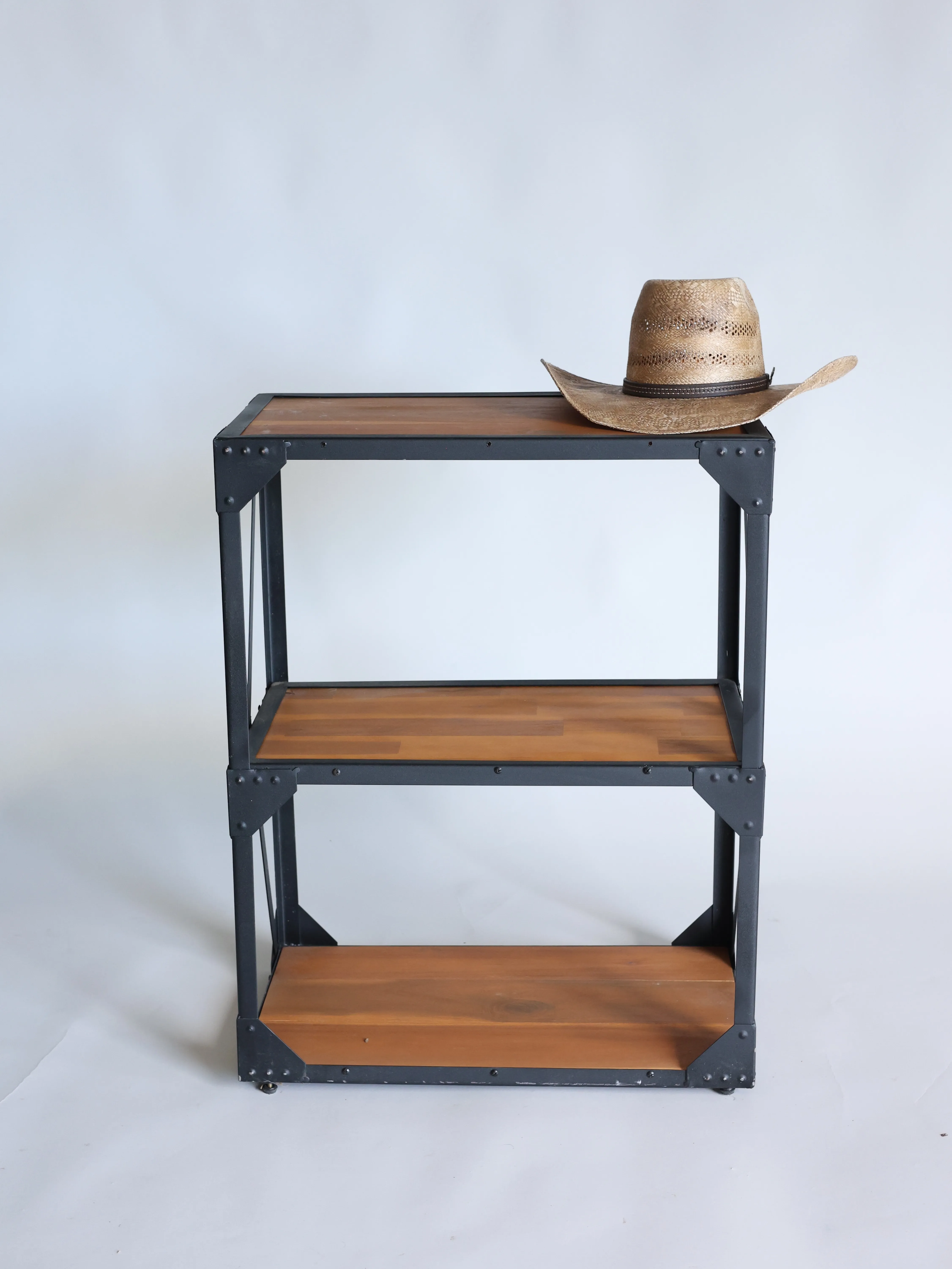 Small industrial shelf black iron and wood