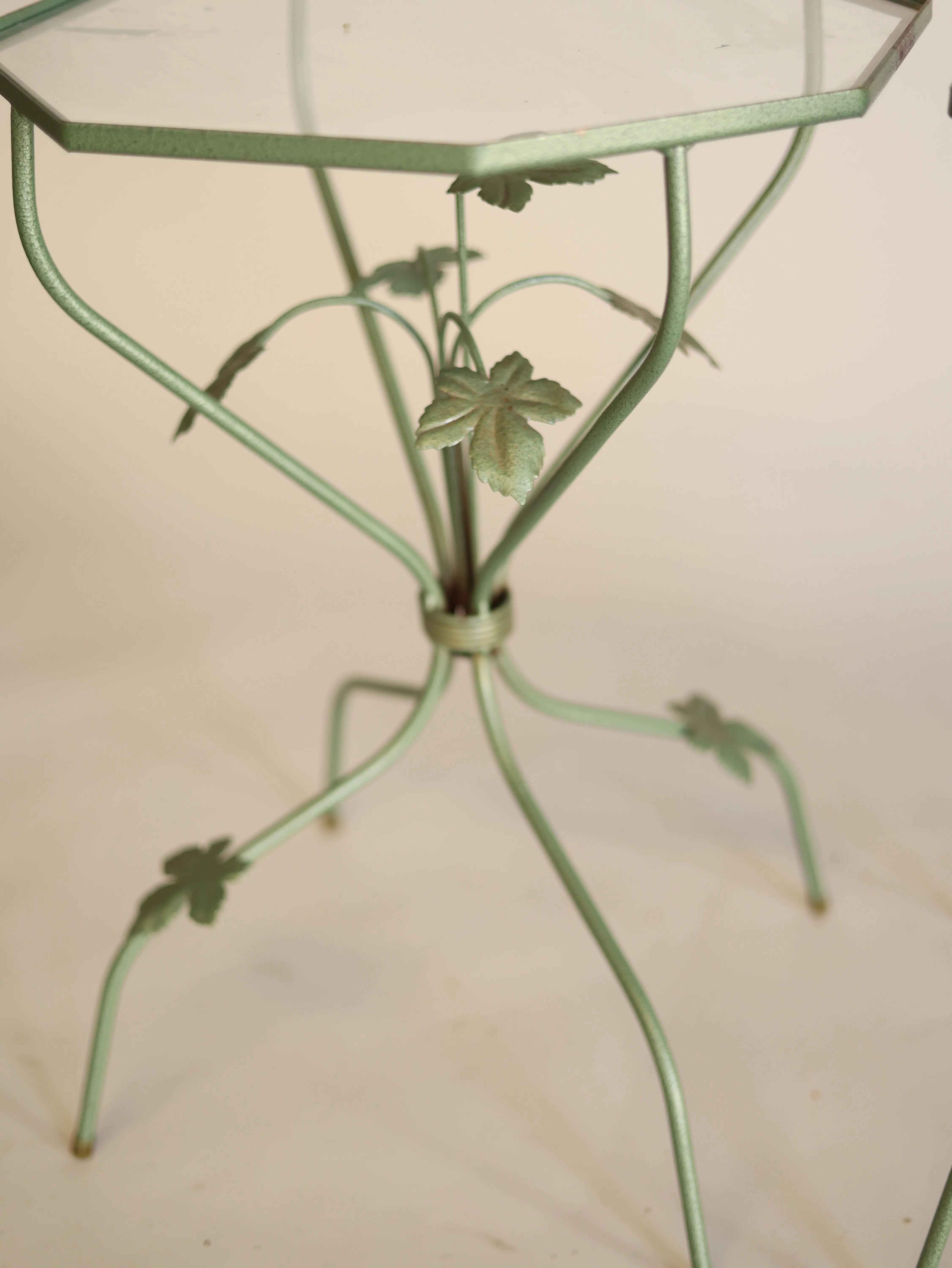 Green outdoor side tables - glass top