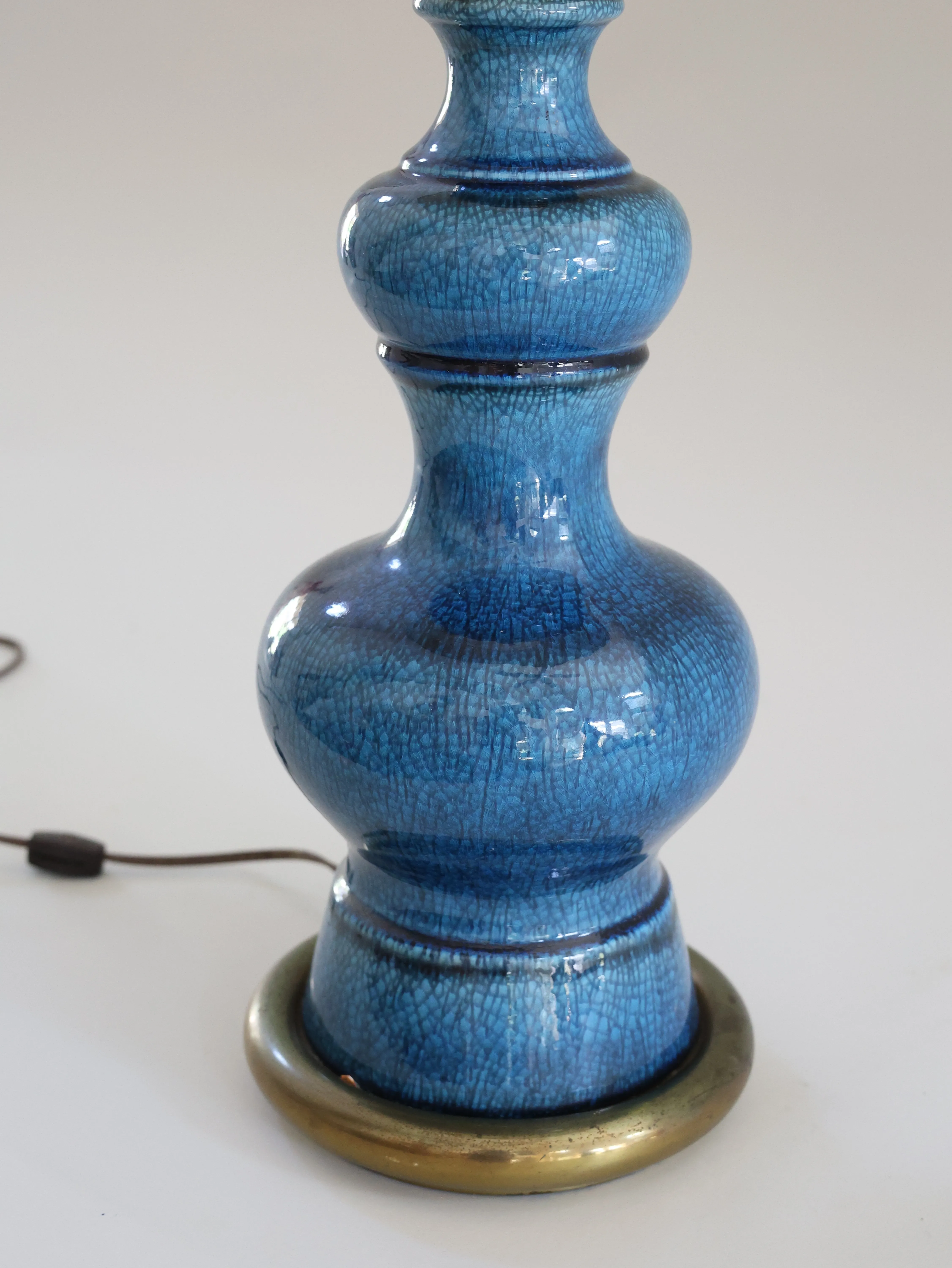 Blue Ceramic & Brass Table Lamp