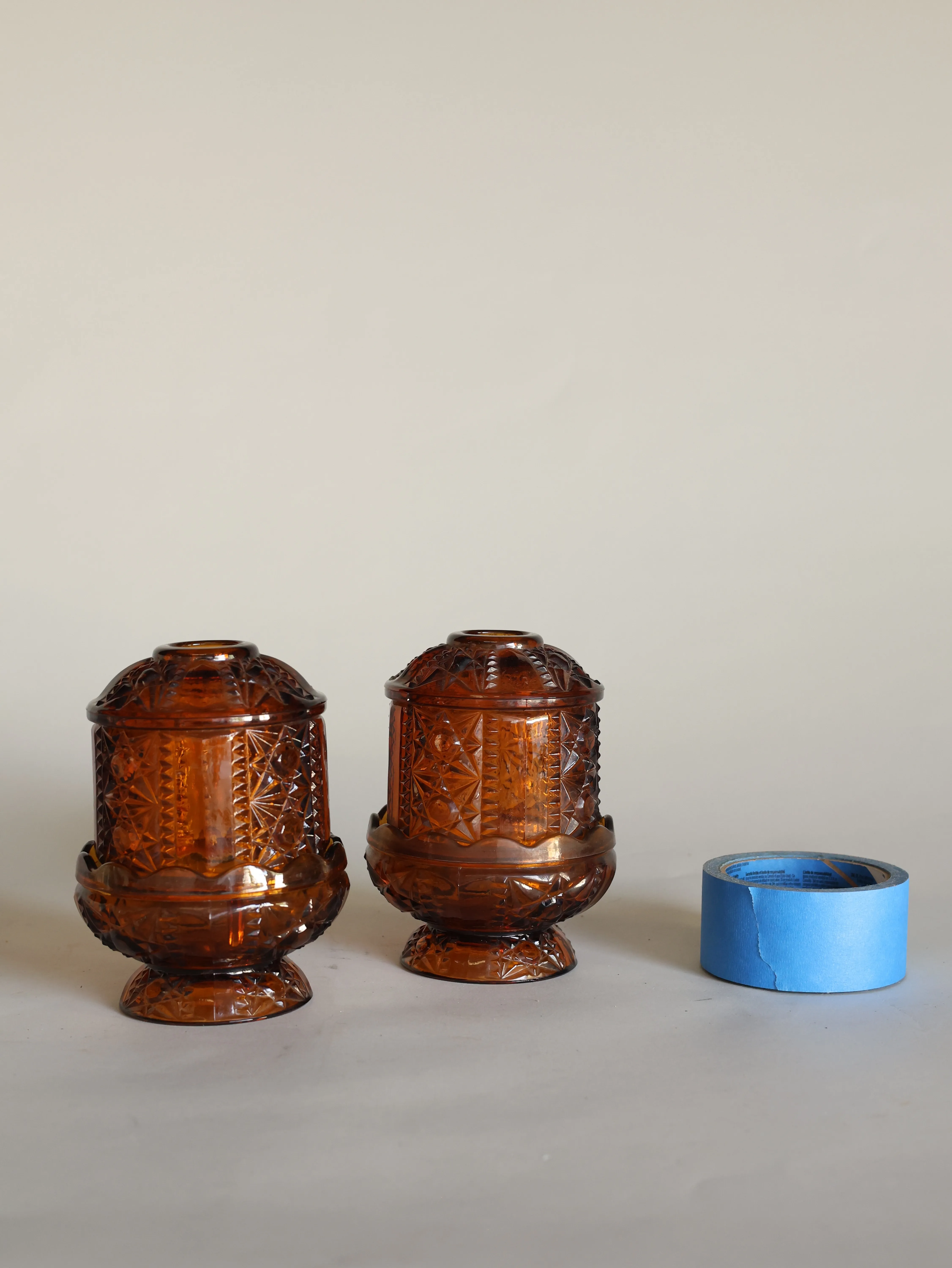 Vintage amber glass votive candle holder