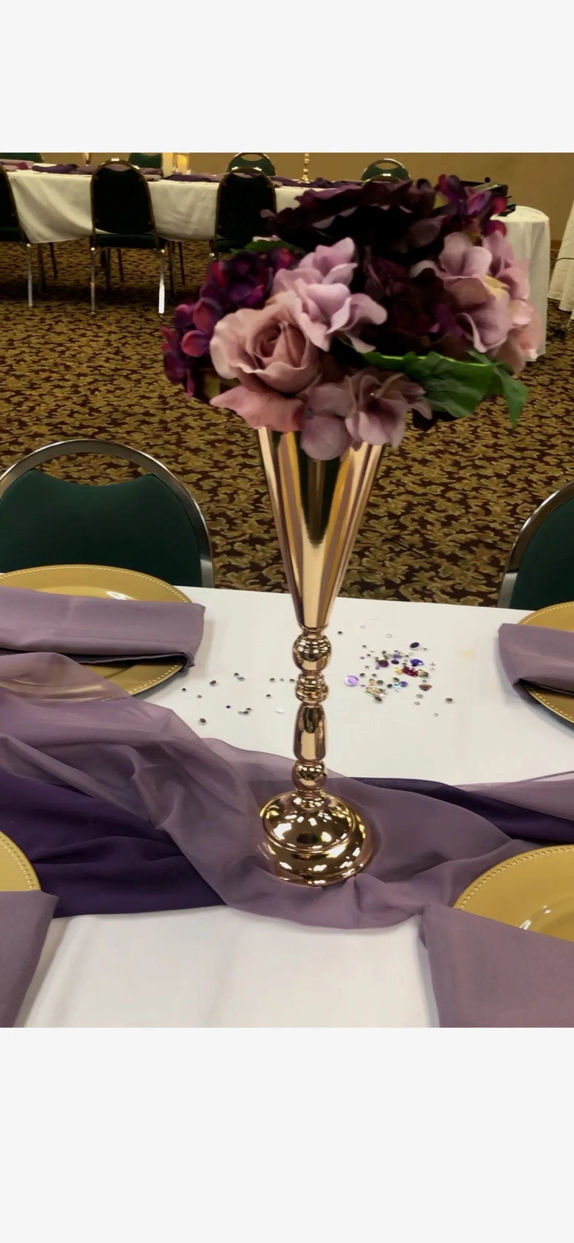 Purple and pink flower centerpieces