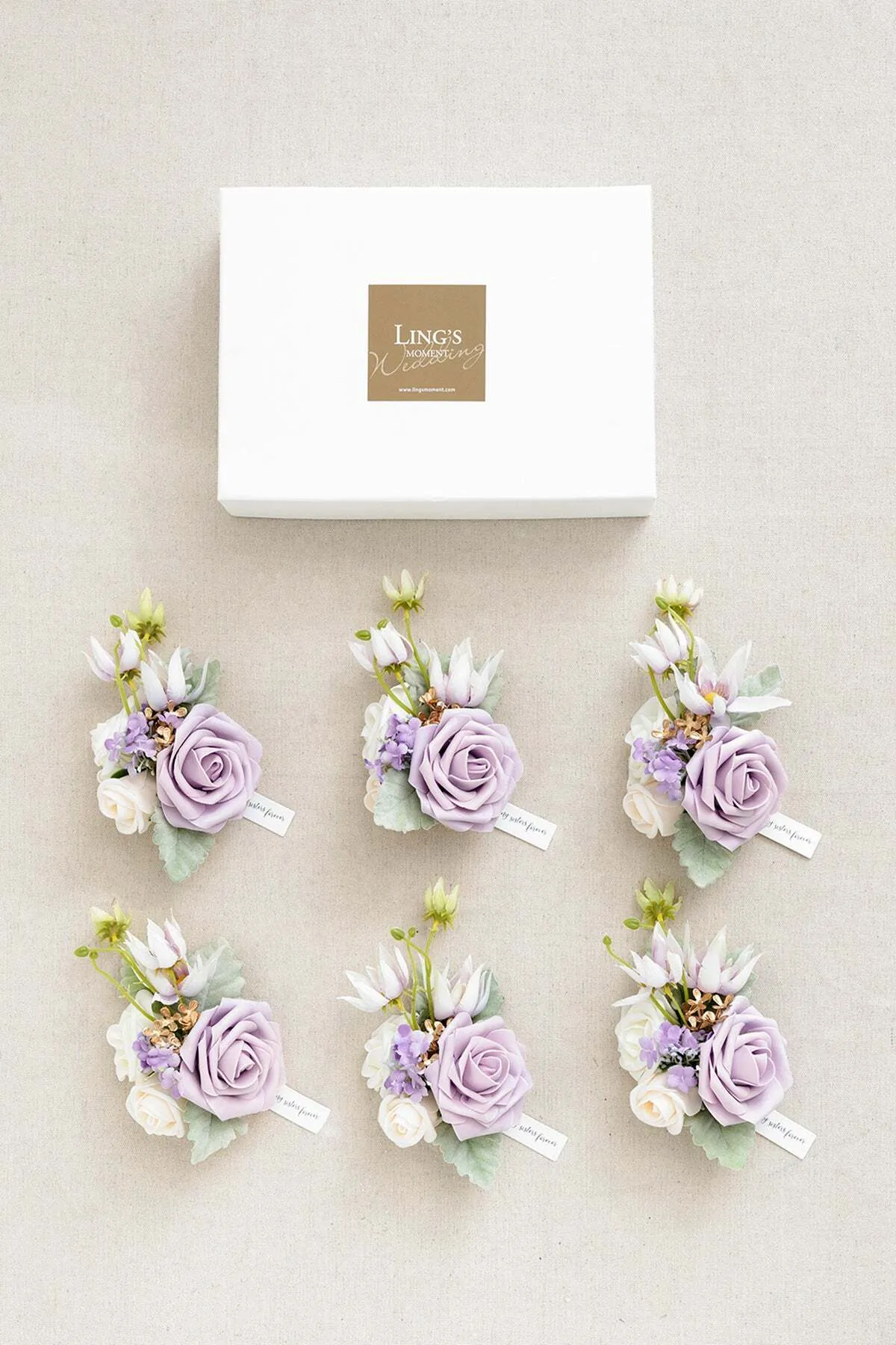 Lings lilac and gold wrist corsages (Set)