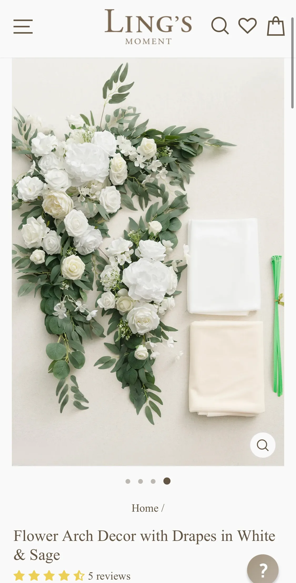 Lings Moments Large Arch Swag White and sage
