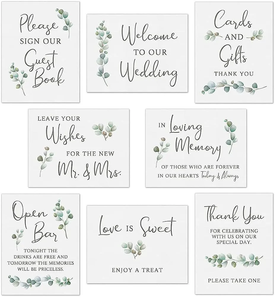 Eucalyptus Wedding Signs (8 pack)